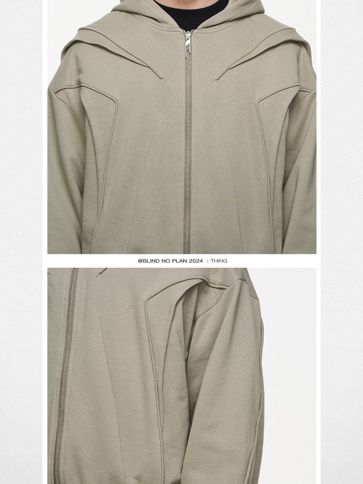 BLINDNOPLAN Multi Layer Structural Zip Hoodie in Mint - Detail