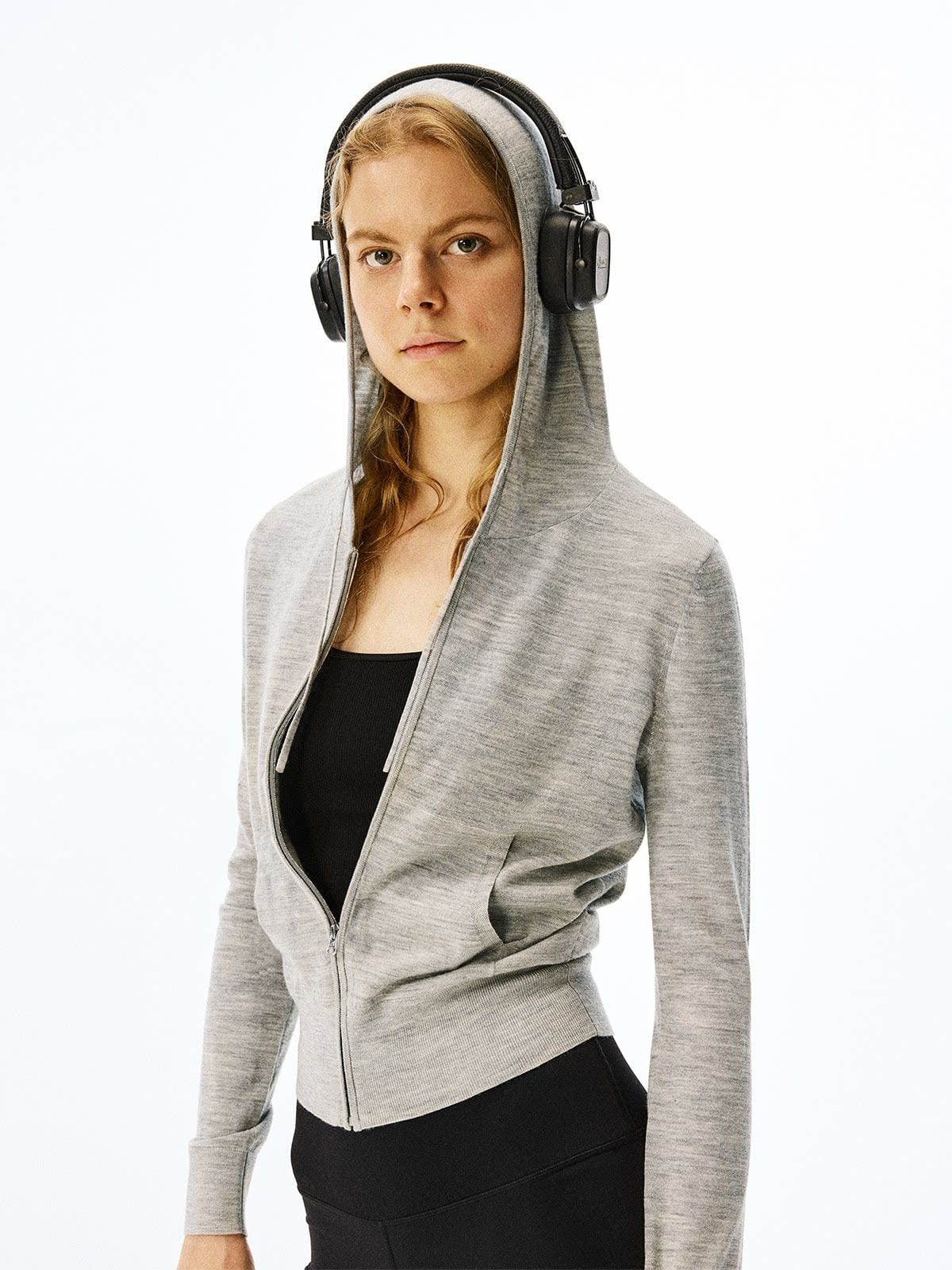 Alright then Zip Up Merino Wool Hoodie in Gray - On Model