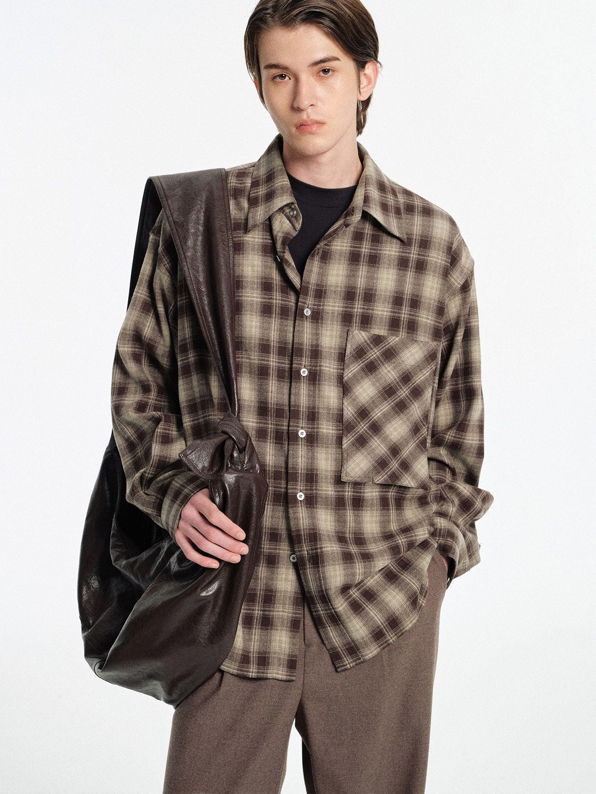 NANS Brushed Gradient Plaid Shirt in White - On Model