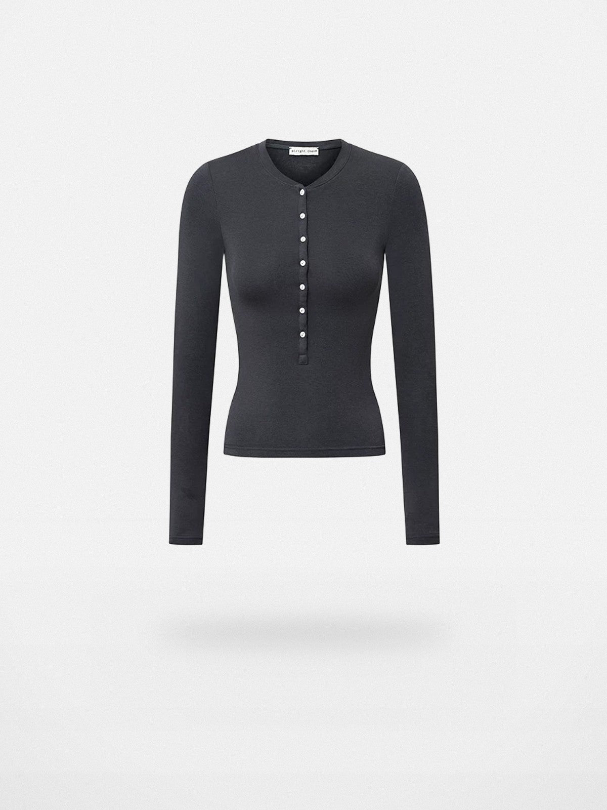 Alright Then Slim Wool Blend Henley Top in Gray