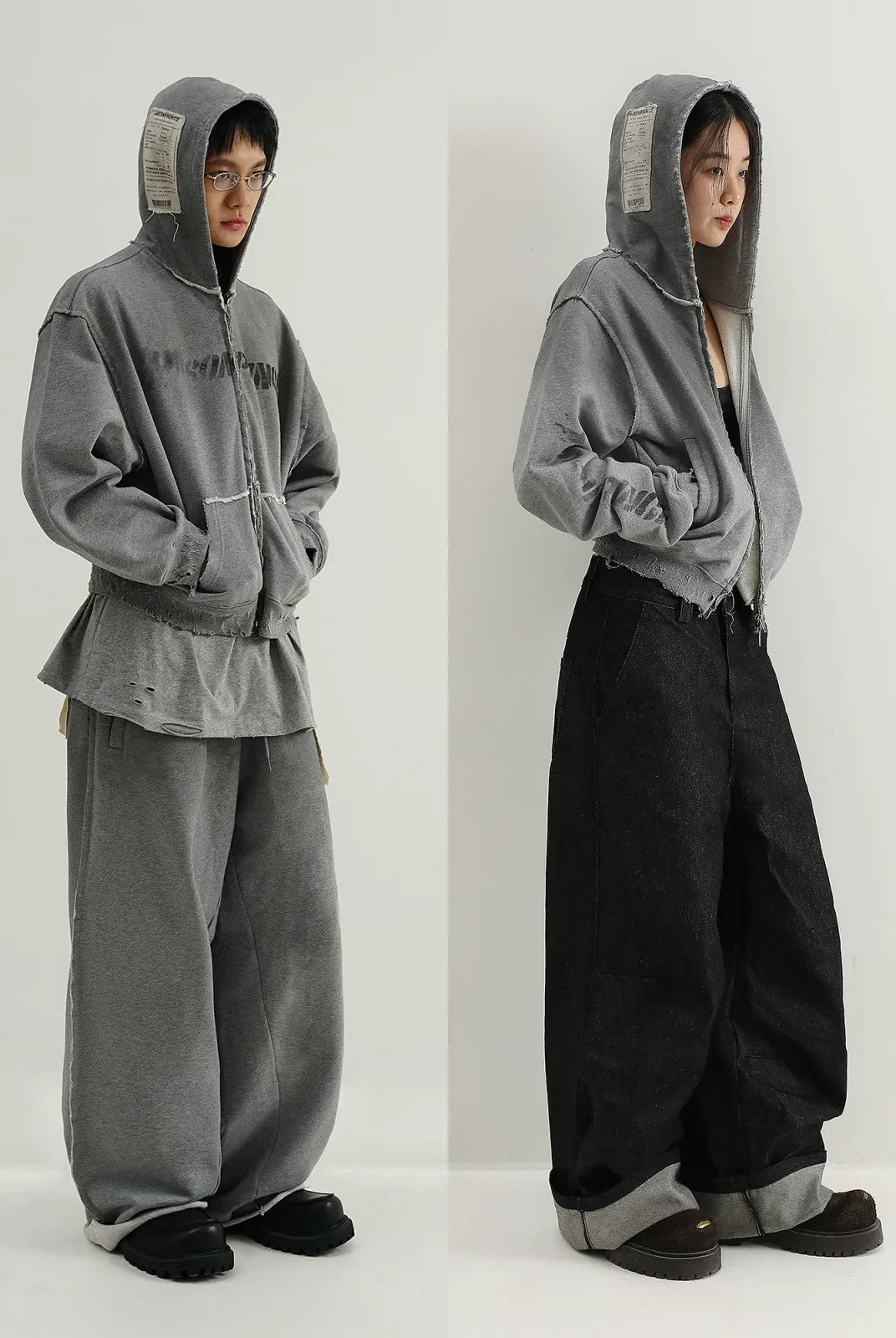 MASONPRINCE Heavyweight Graffiti Zip Hoodie in Gray - On Model