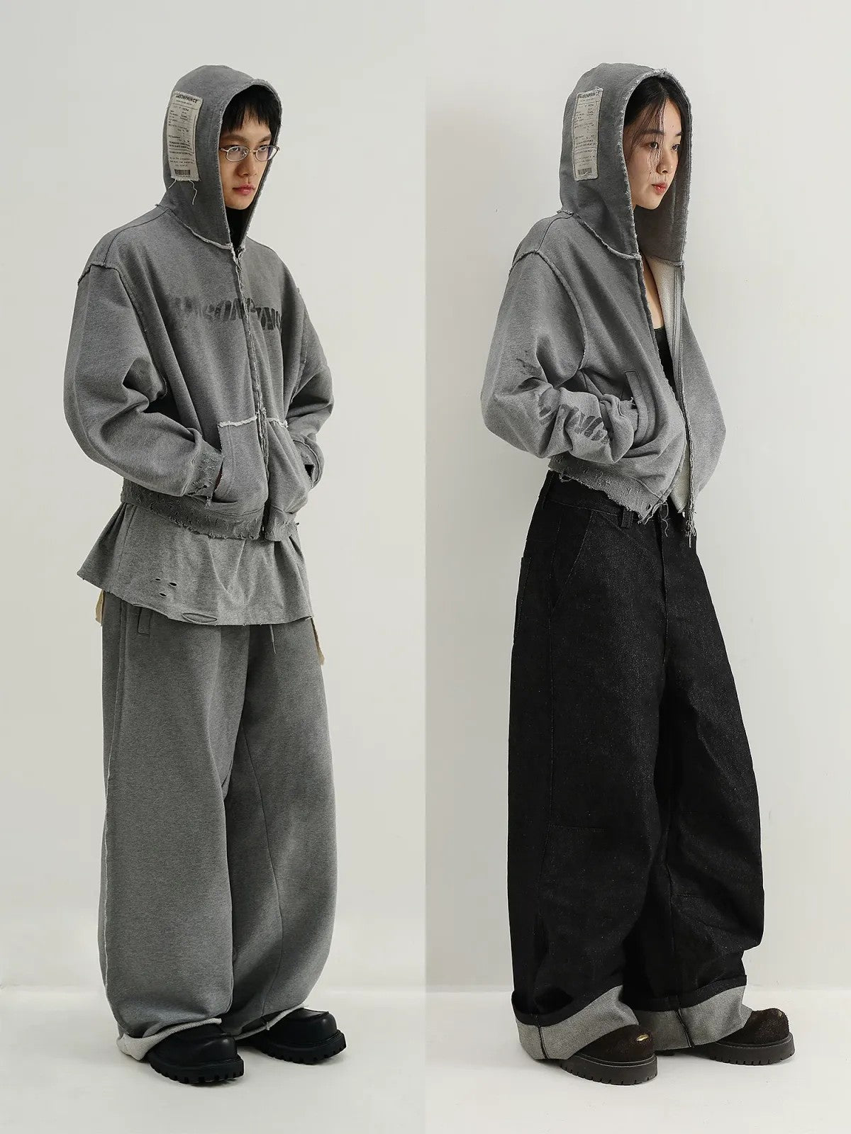 MASONPRINCE Heavyweight Graffiti Zip Hoodie in Gray - On Model