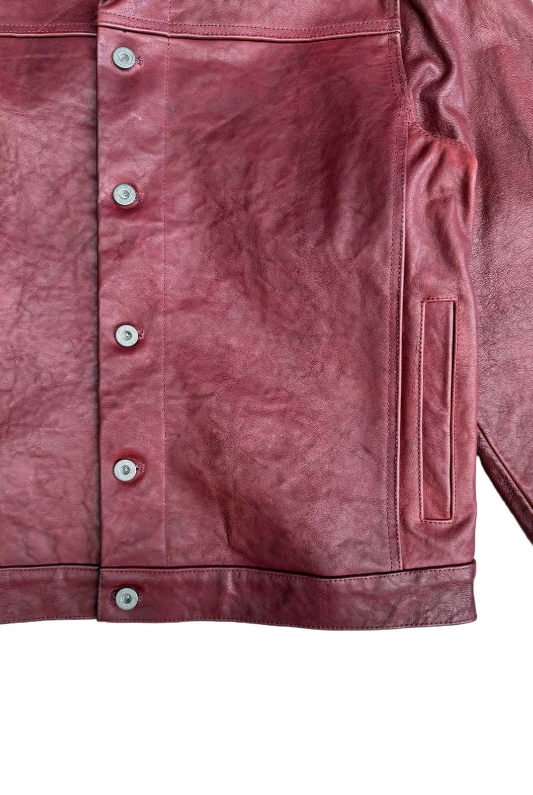 UNKNOWNWORLD Distressed Scarlet Leather Jacket in Red - Detail
