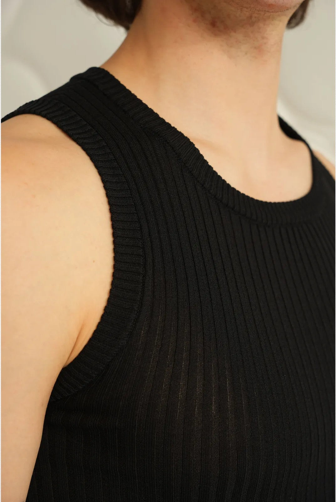 Retro 21 Ribbed Knit Tank Top in Black - On Model
