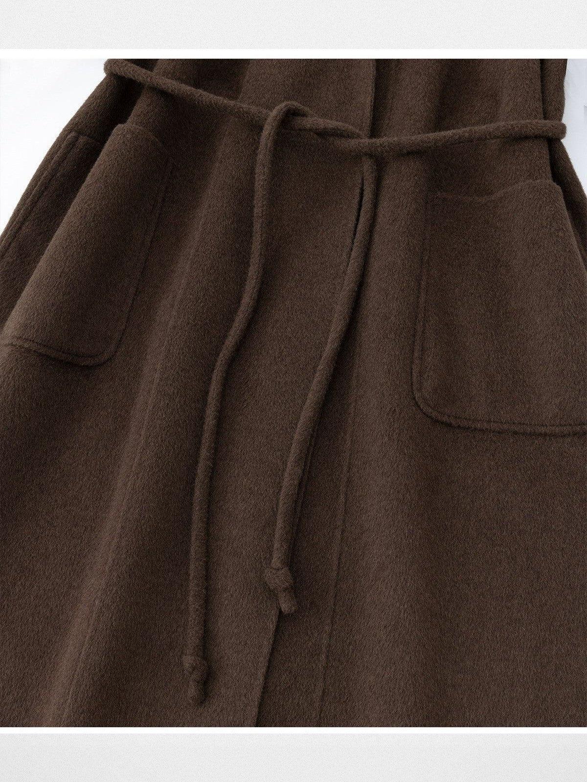RandomPiece Merino Wool Camel Hair Robe Coat in Dark Brown - Detail