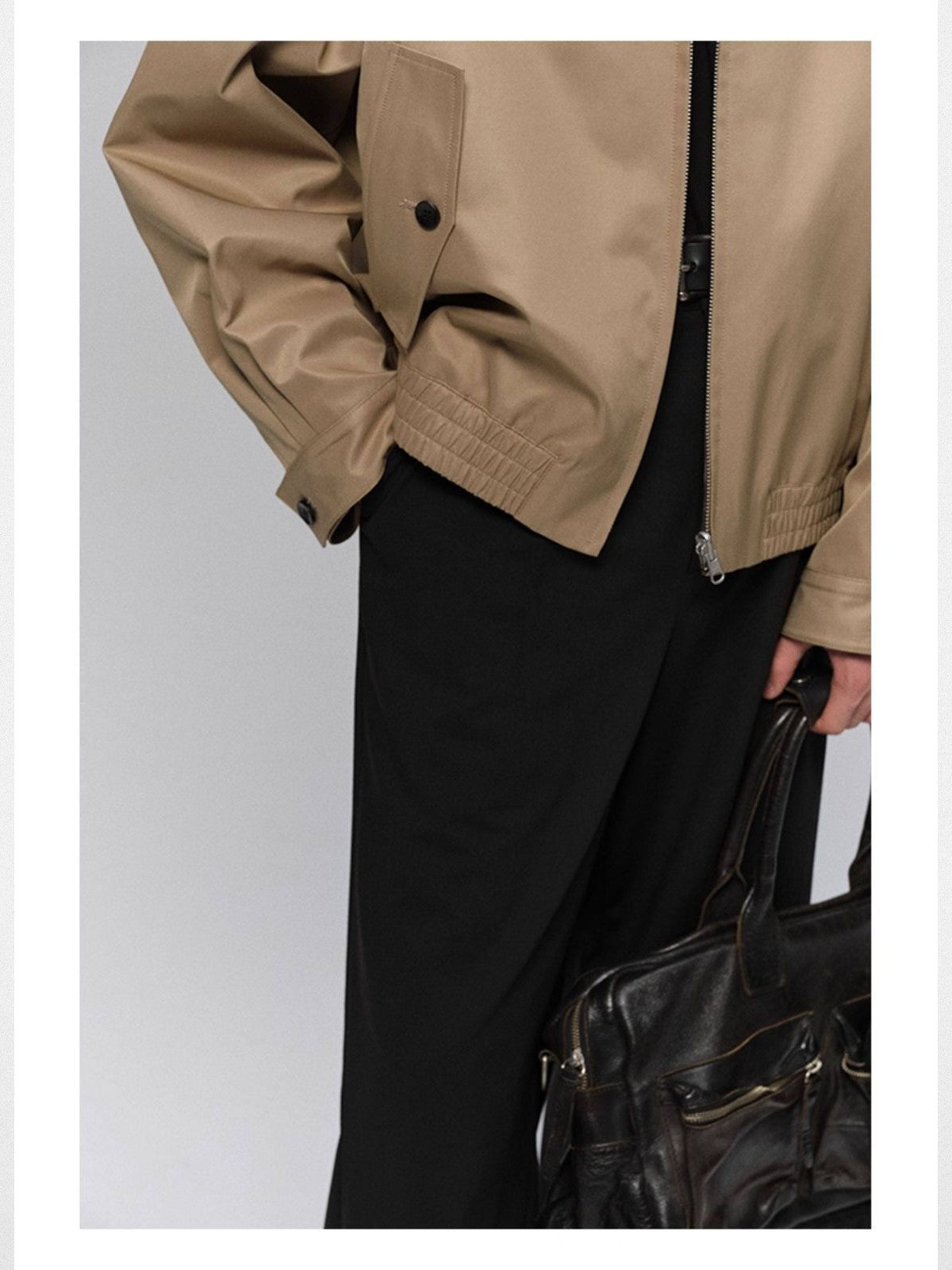 NANS Menswear Reversible Plaid Harrington Jacket in Beige - On Model