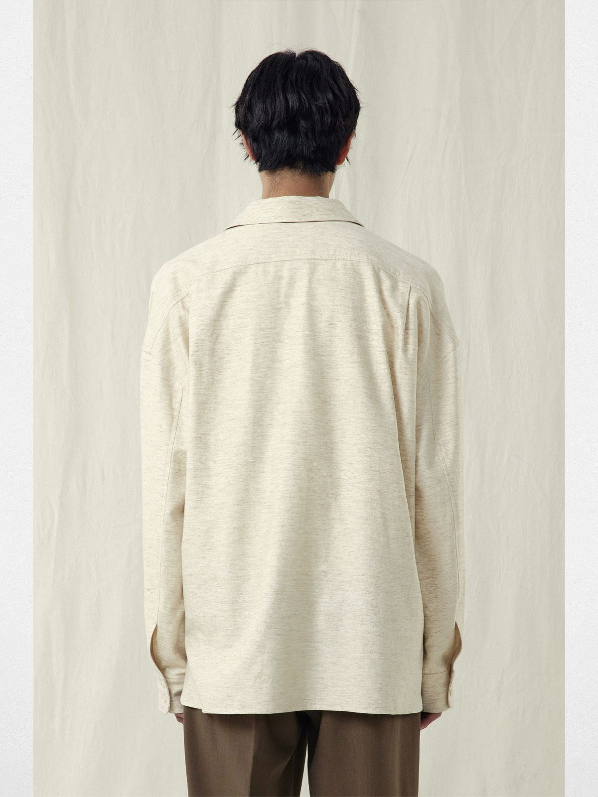 ROYA Linen Cotton Blend Zip Shirt in Apricot - On Model