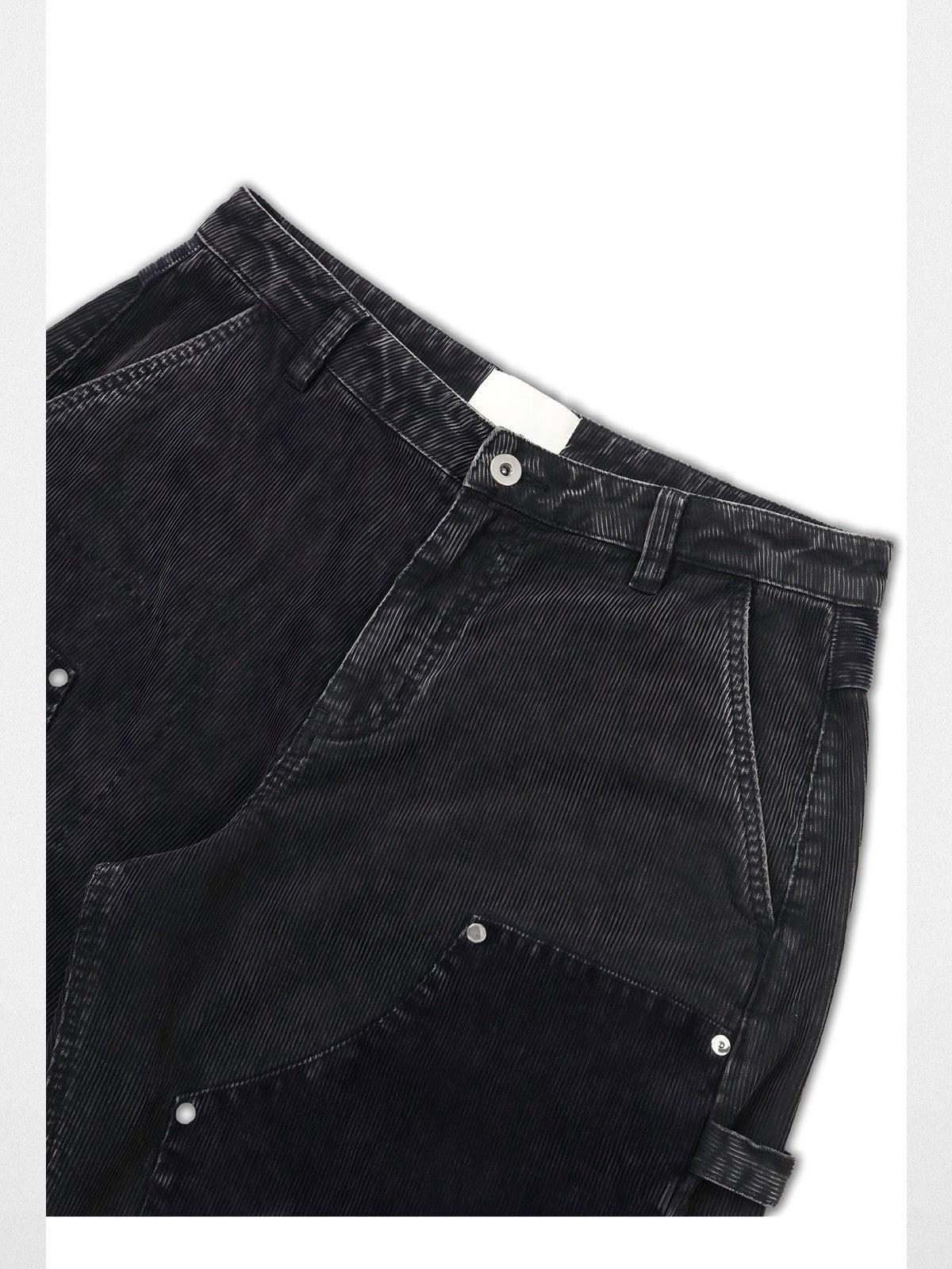 SOD Washed Corduroy Patchwork Logger Pants in Black - Detail