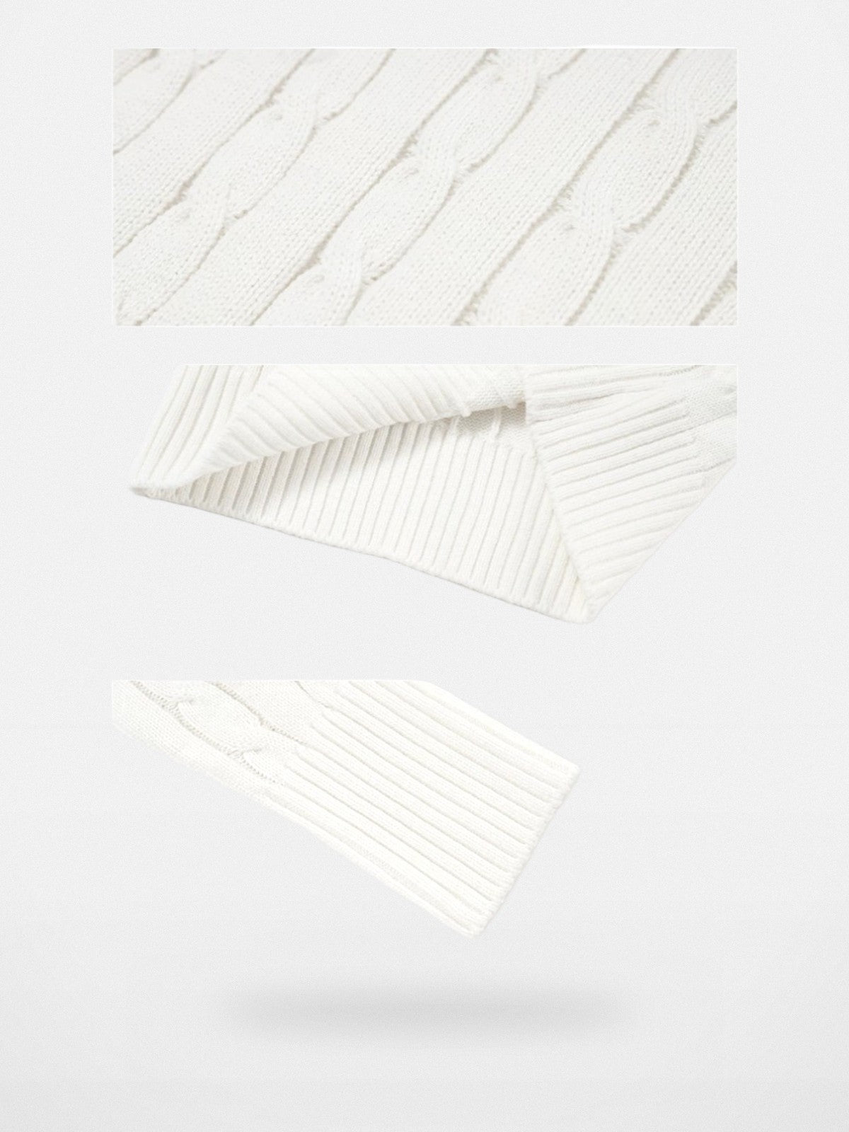 Ariseism Slim V Neck Cable Knit Sweater in White - Detail