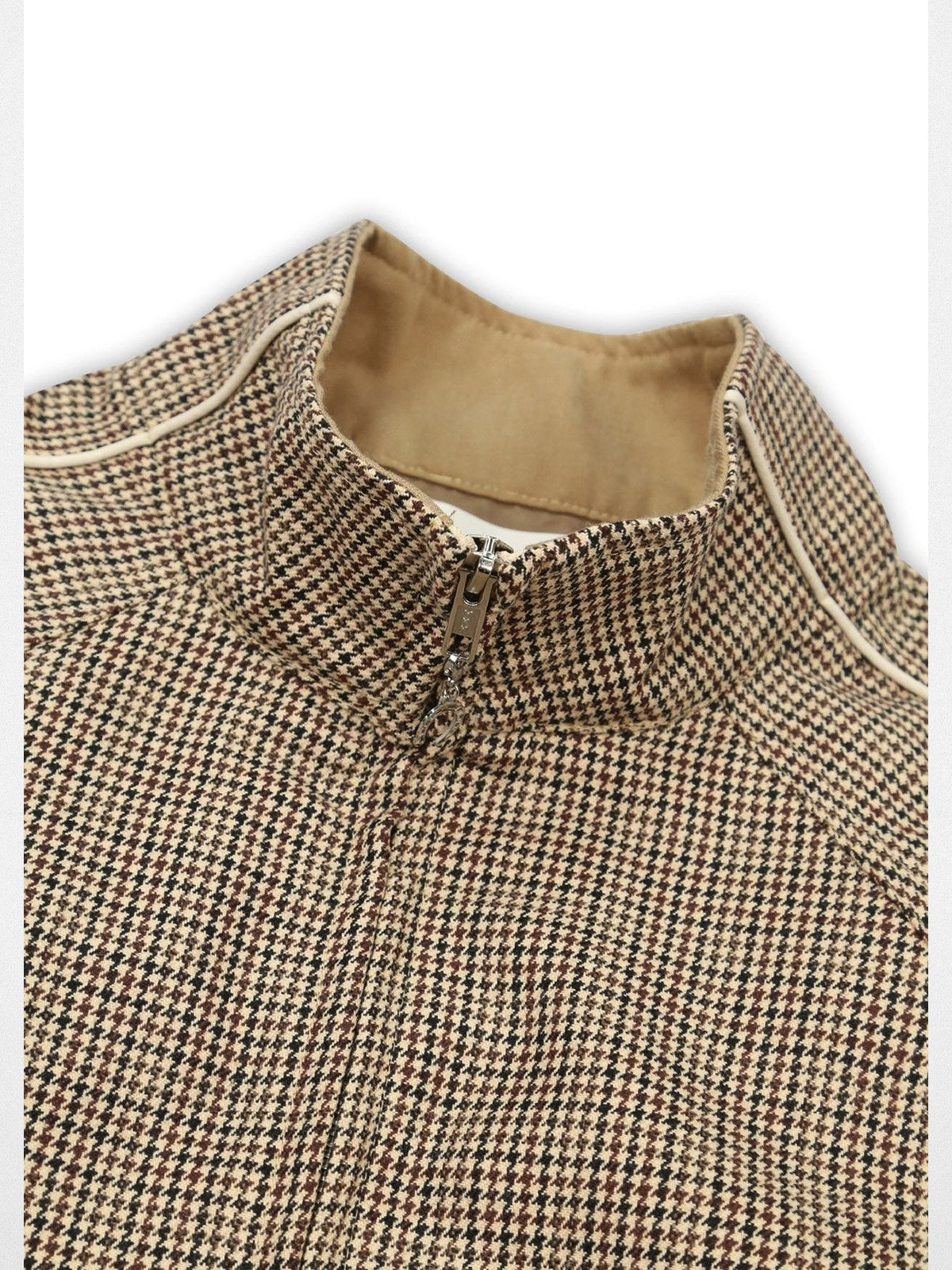 SOD Wool Blend Houndstooth Track Jacket in Khaki - Detail