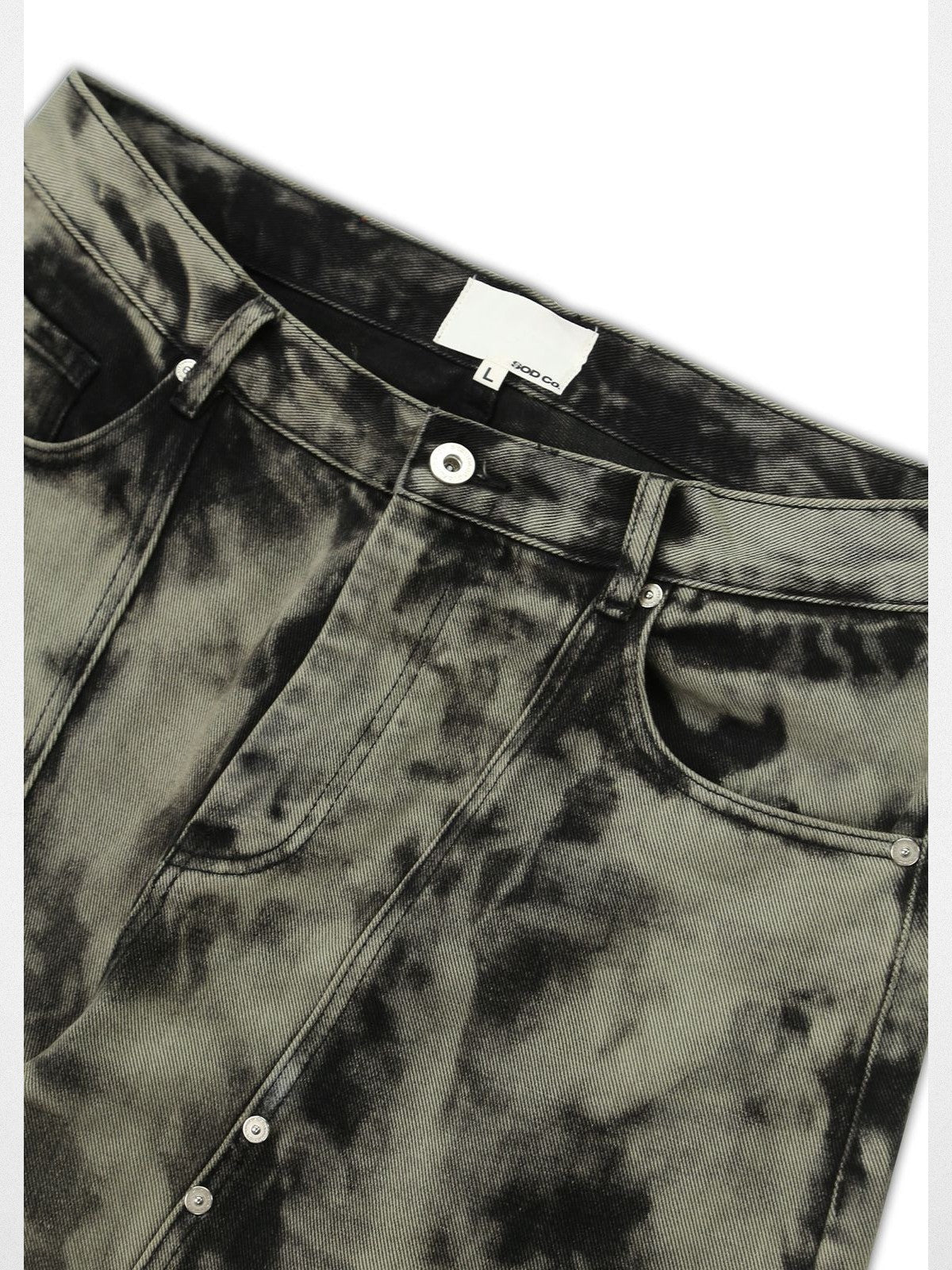 SOD Hand Tie Dye Distressed Straight Jeans in Gray - Detail