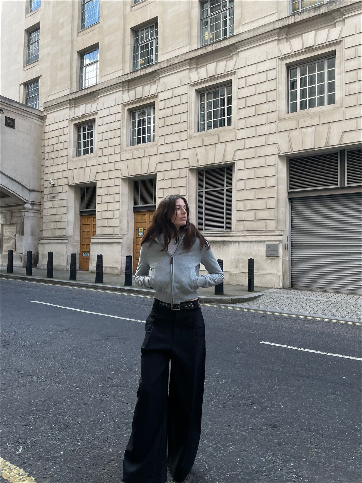 FaxCopyExpress Cropped Fleece Lined Zip Hoodie in Gray - Lifestyle