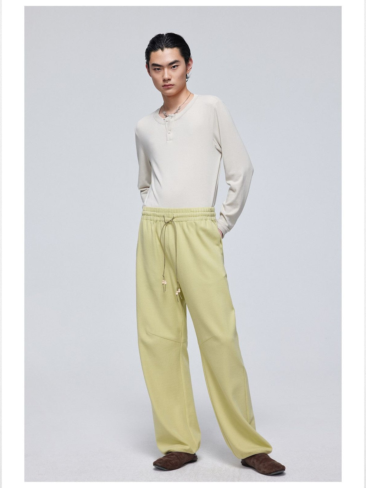 Simple Project Wooden Bead Detail Sweatpants in Mint - On Model