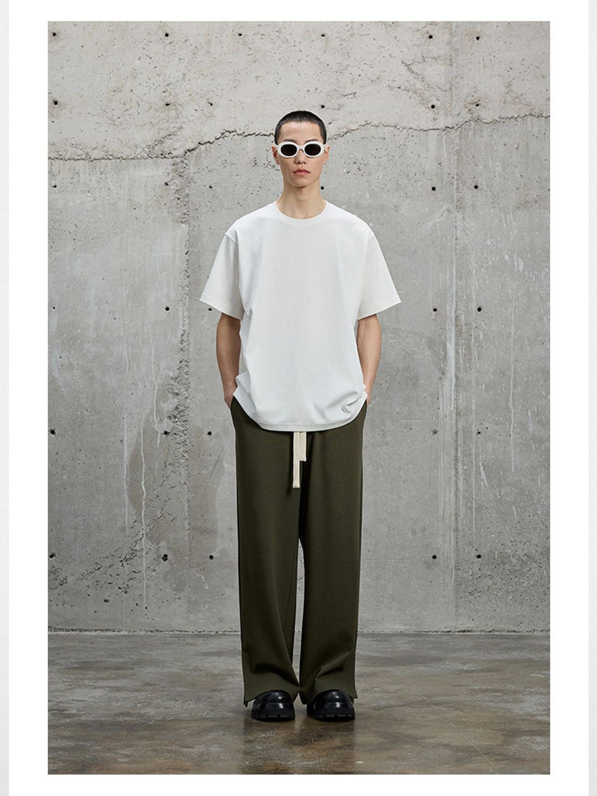 NANS Long Staple Cotton Long Sleeve T Shirt in White - On Model