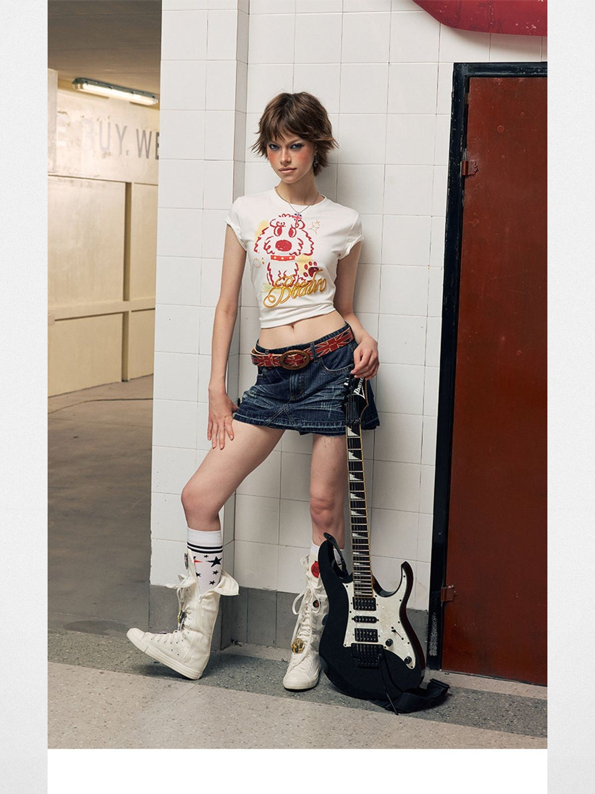 BeerBro Puff Print Puppy Baby Tee in White - On Model