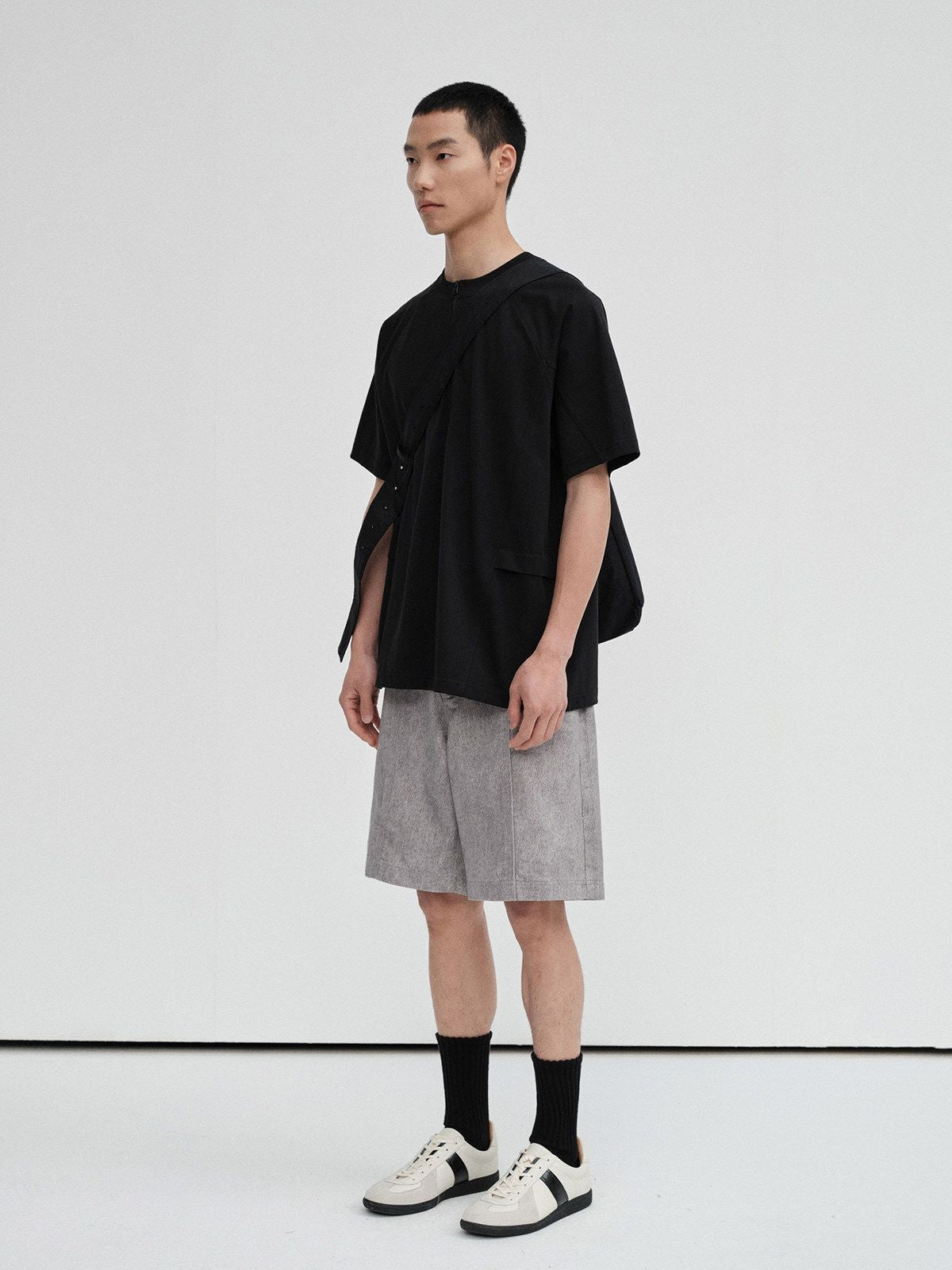 NANS Cotton Sorona Half Zip T Shirt in Black - On Model