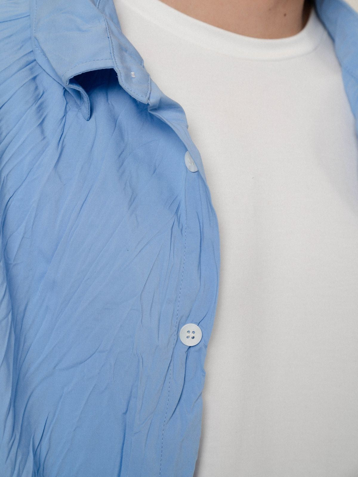 Retro 21 Pleated Bamboo Rayon Shirt in Blue - On Model