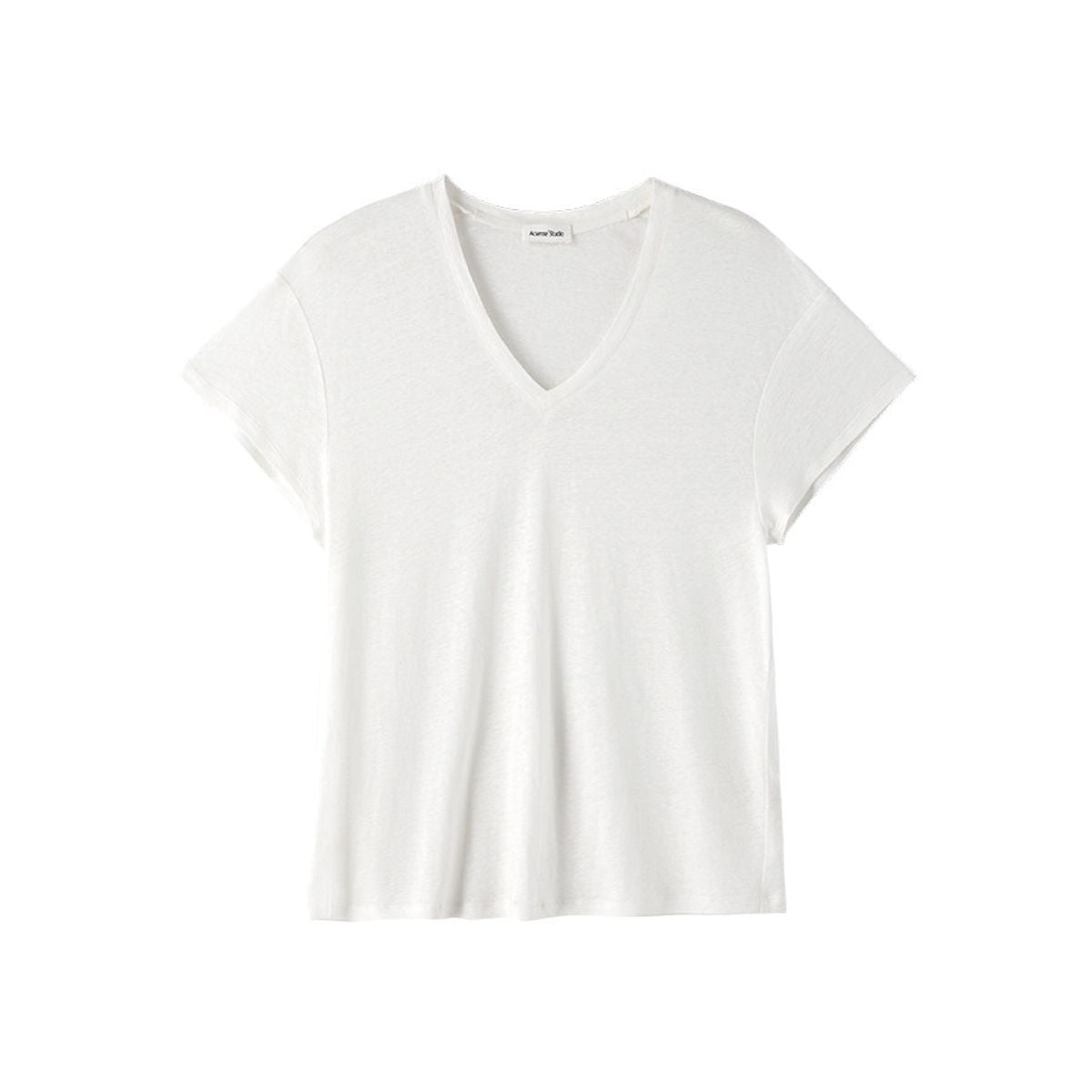 ACSENSE STUDIO Linen Blend V Neck T Shirt in White