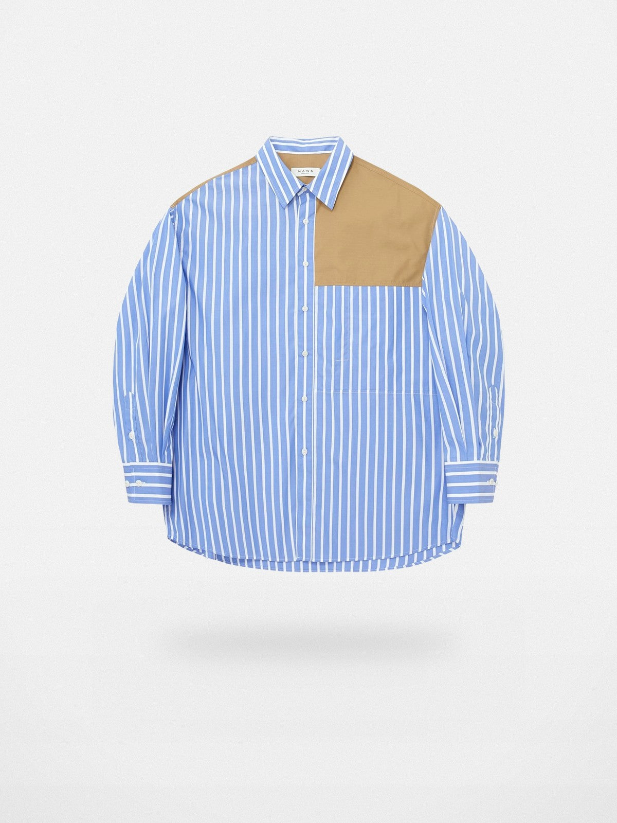NANS Contrast Panel Oversized Cotton Shirt in Blue