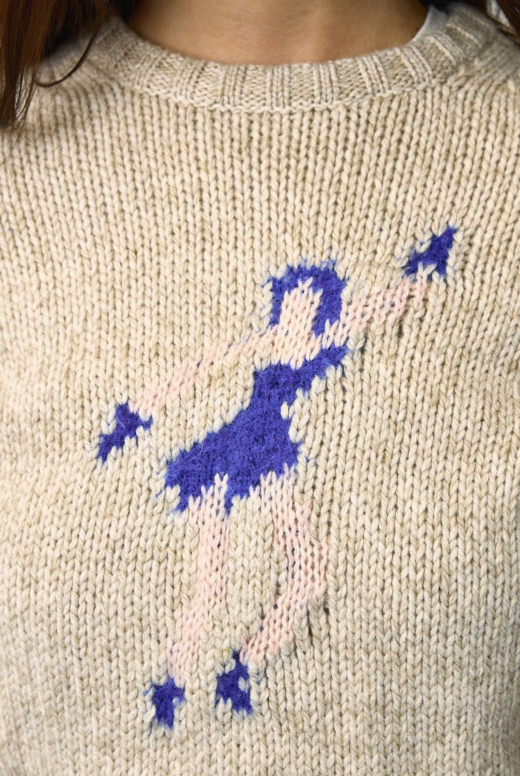 Alright then Dancing Figure Jacquard Sweater in Apricot - On Model