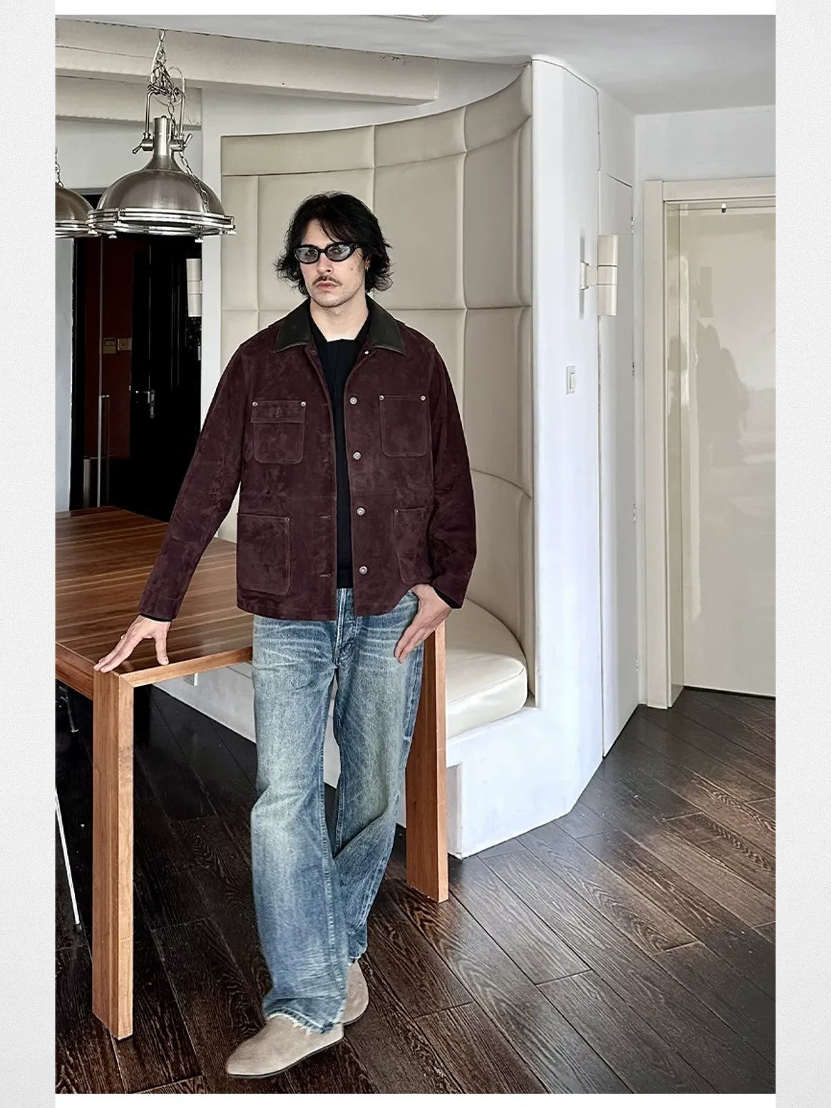 Roolrren Homme Suede Michigan Work Jacket in Burgundy - Lifestyle