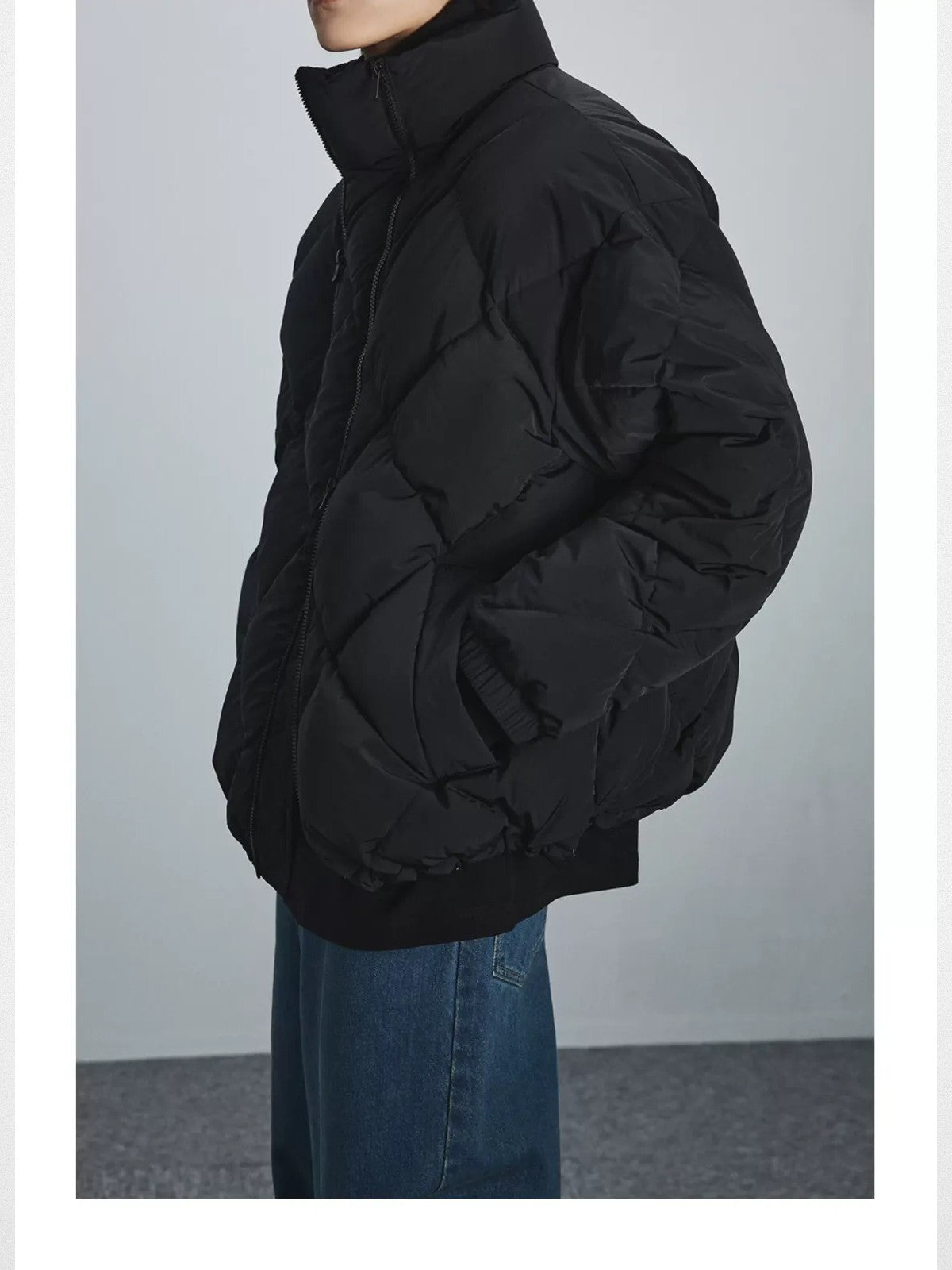 NANS Diamond Quilted Double Zip Puffer in Black