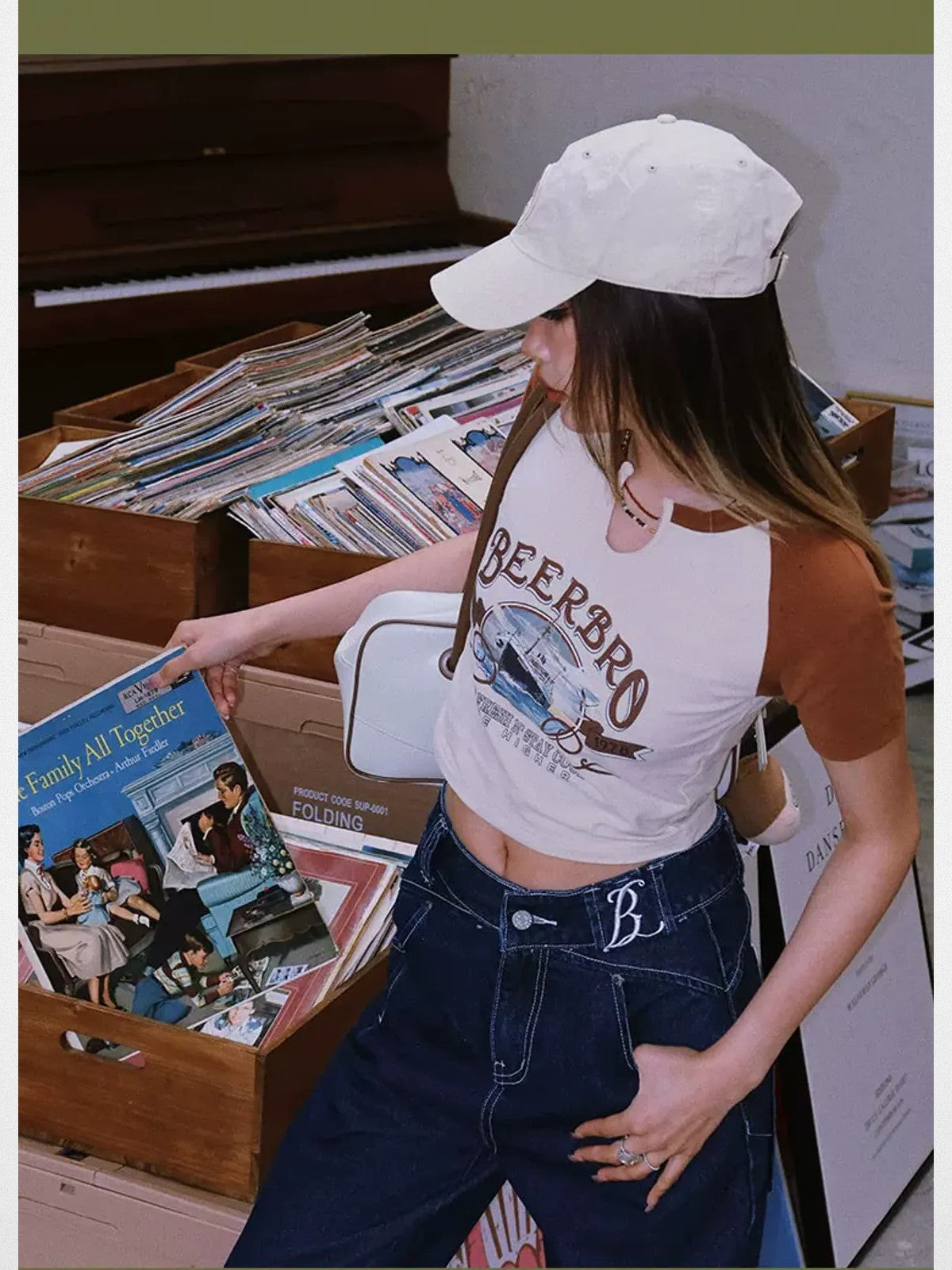 BeerBro Ocean Liner Split Neck Tee in Cream - Lifestyle