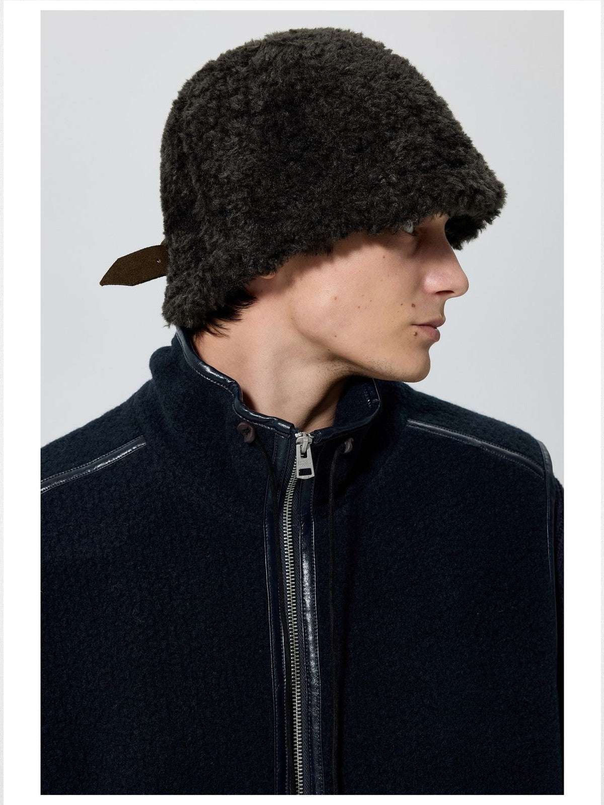 Simple Project Faux Shearling Sailor Hat in Black - On Male Model