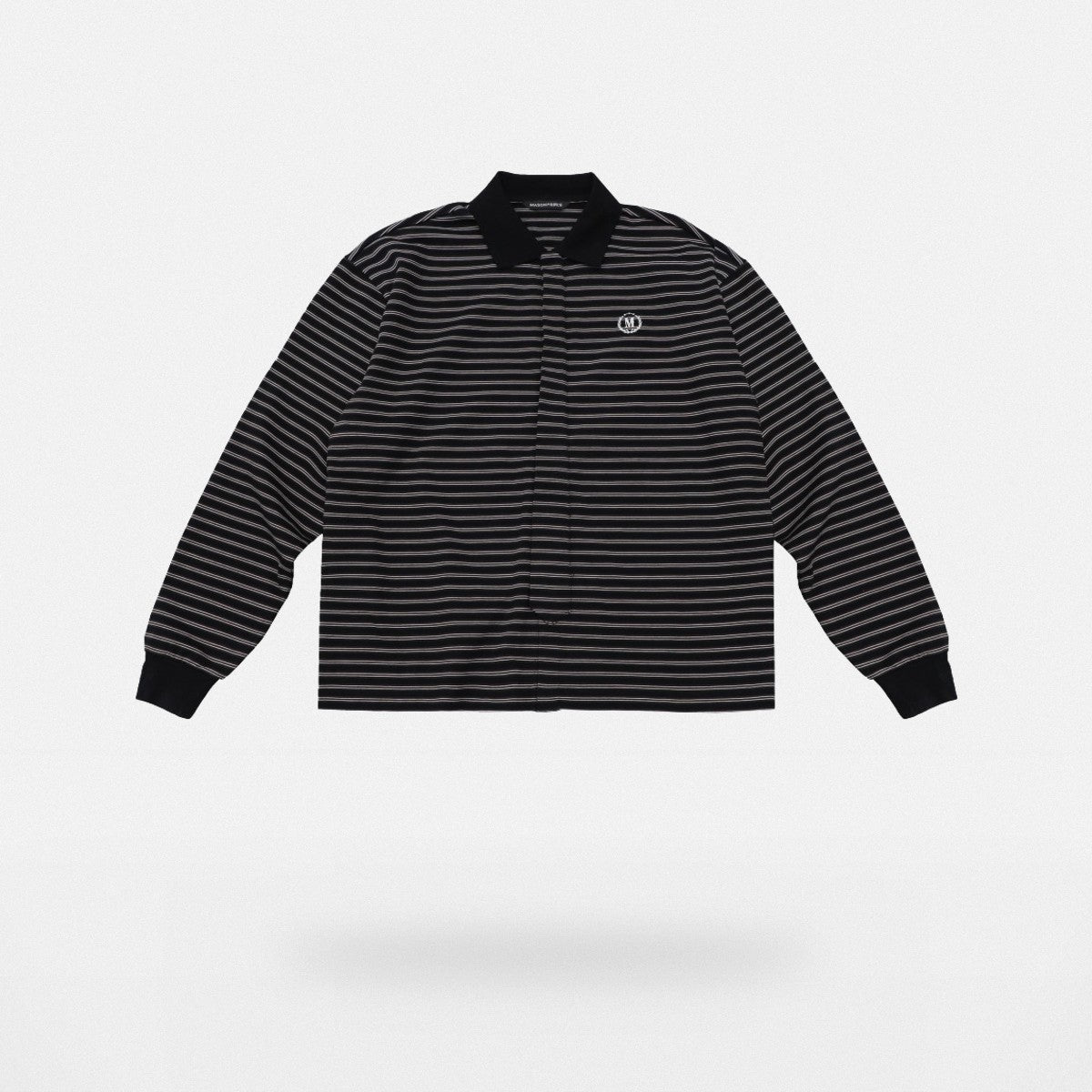 MASONPRINCE Striped Washed Cotton Rugby Shirt in Black