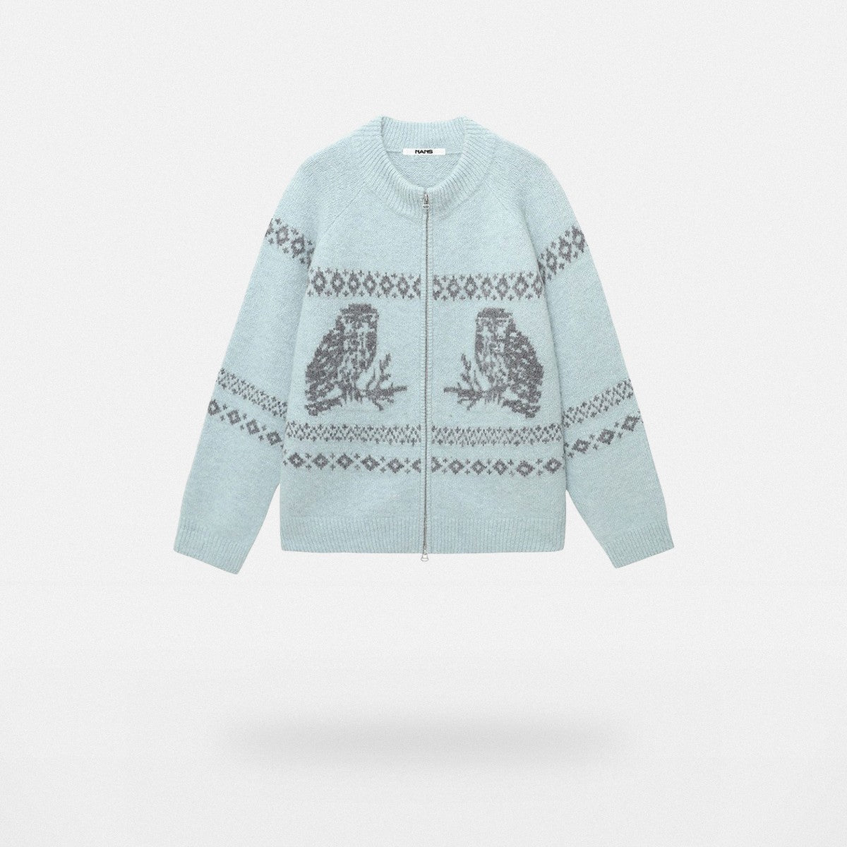 NANS Alpaca Blend Animal Jacquard Cardigan in Sky Blue