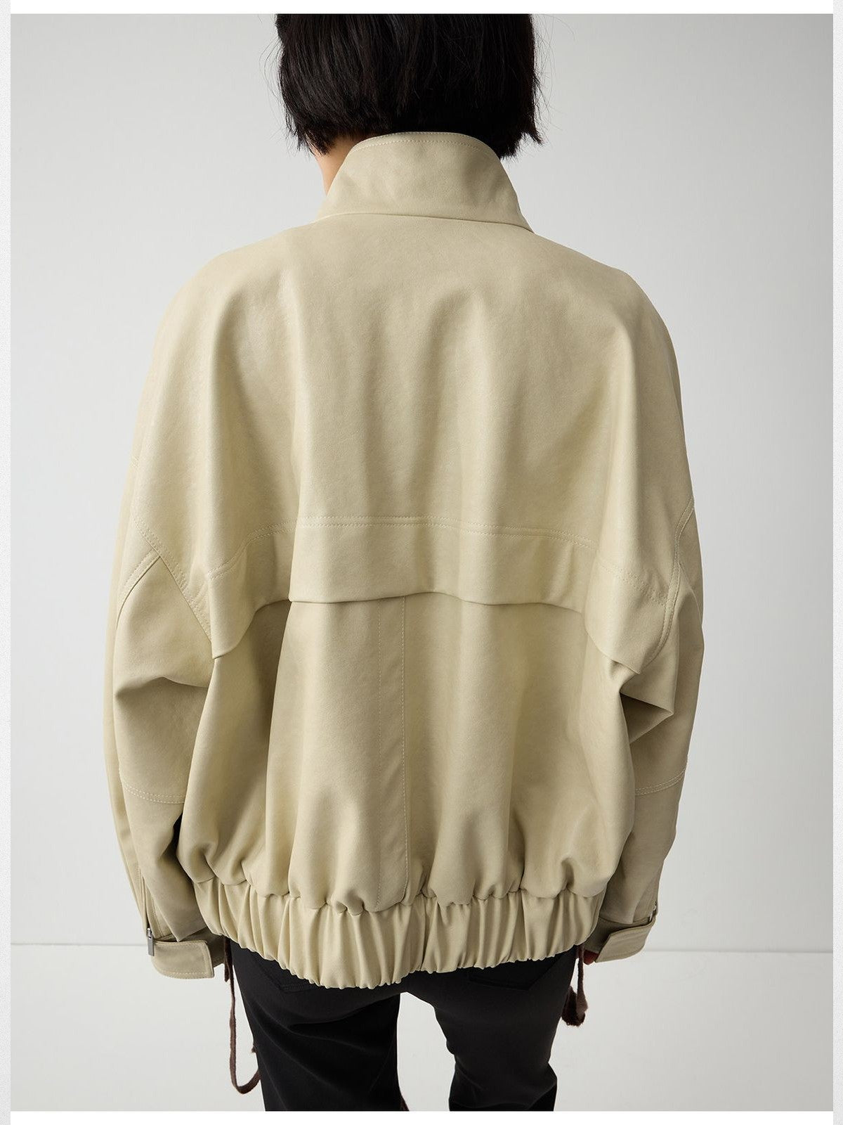 RandomPiece Elastic Hem Faux Leather Jacket in White - On Model