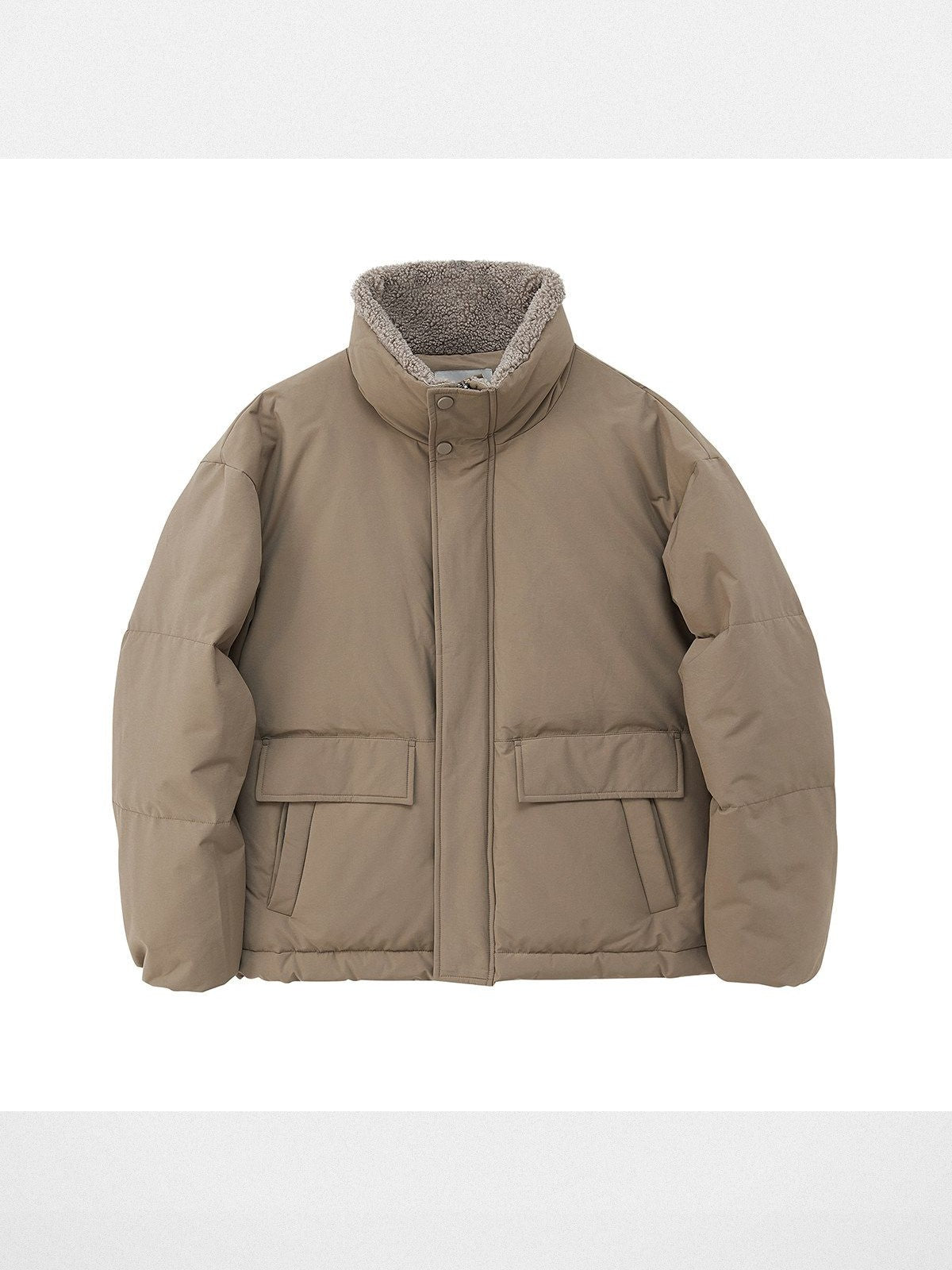 NANS Sherpa Collar Multi Pocket Down Puffer in Beige