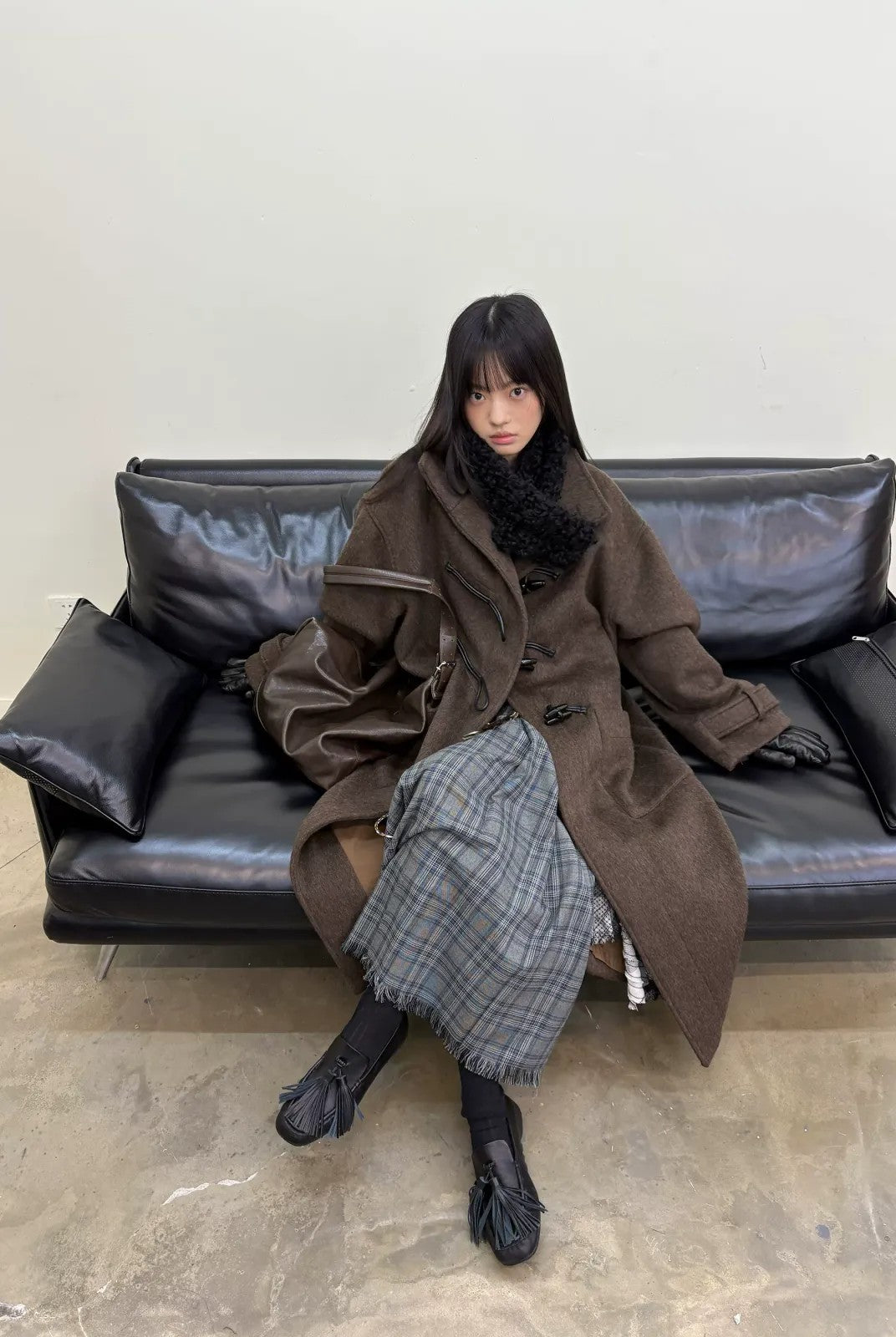 NeverSeez Wool Blend Stand Collar Toggle Coat in Brown - On Model