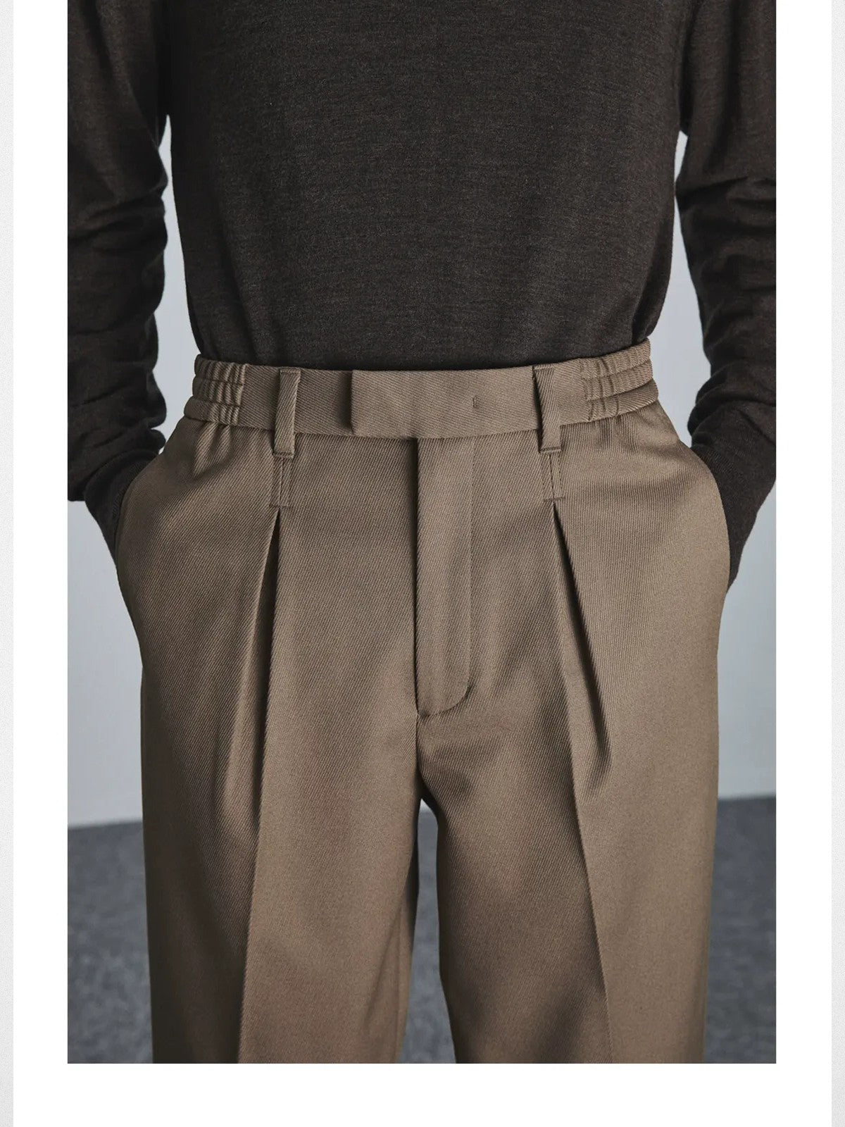 NANS Pleated Brushed Twill Cropped Pants in Brown