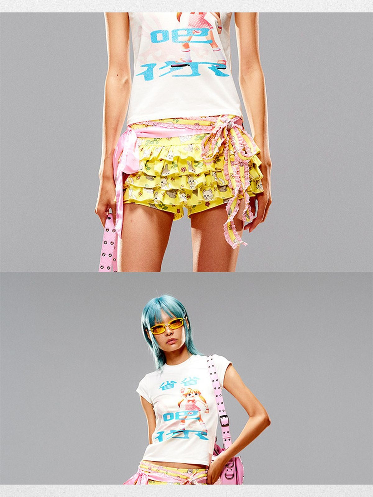 CFIERCE Save It Glitter Graphic T Shirt in White - On Female Model