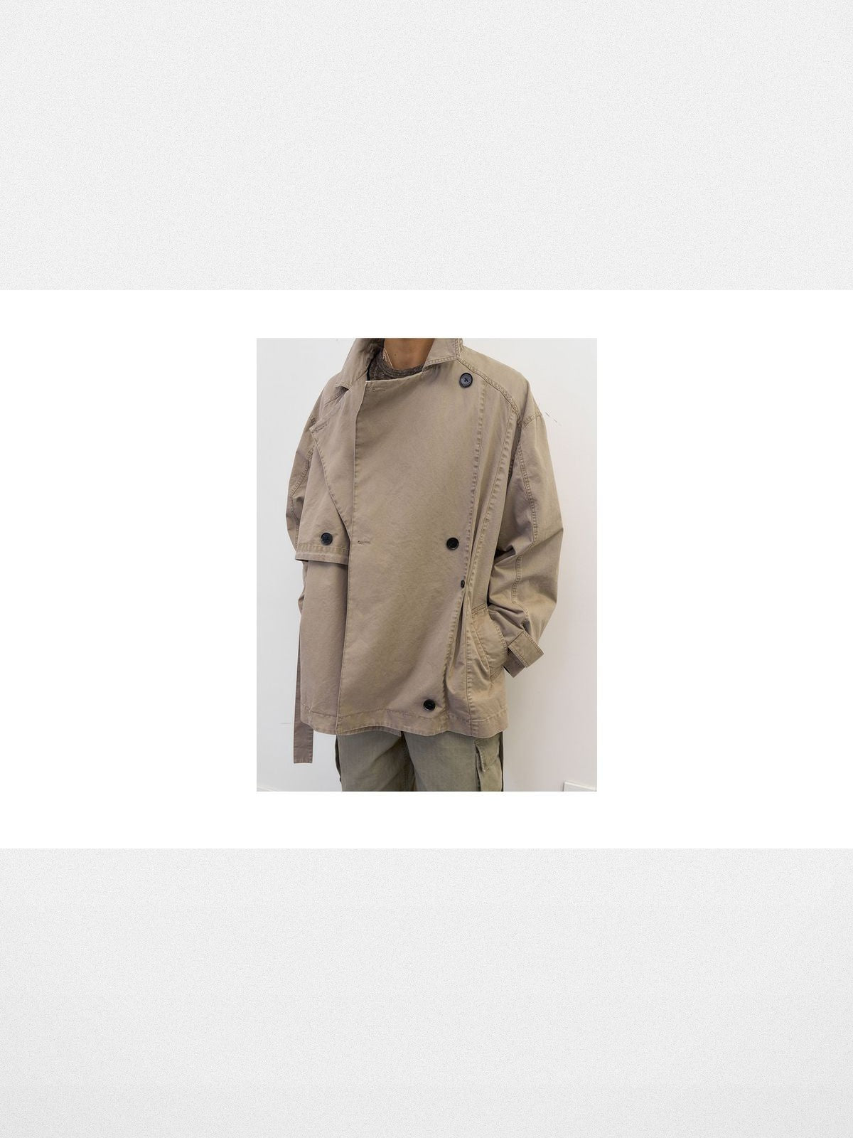 NeverSeez Washed Layered Collar Short Trench in Khaki - On Male Model