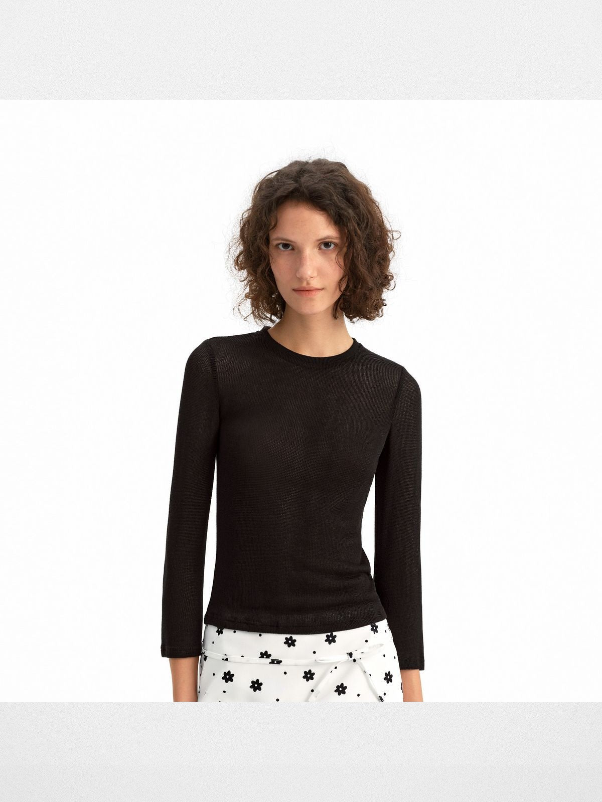 PUKI Textured Half Sleeve Cropped Top in Black - On Model