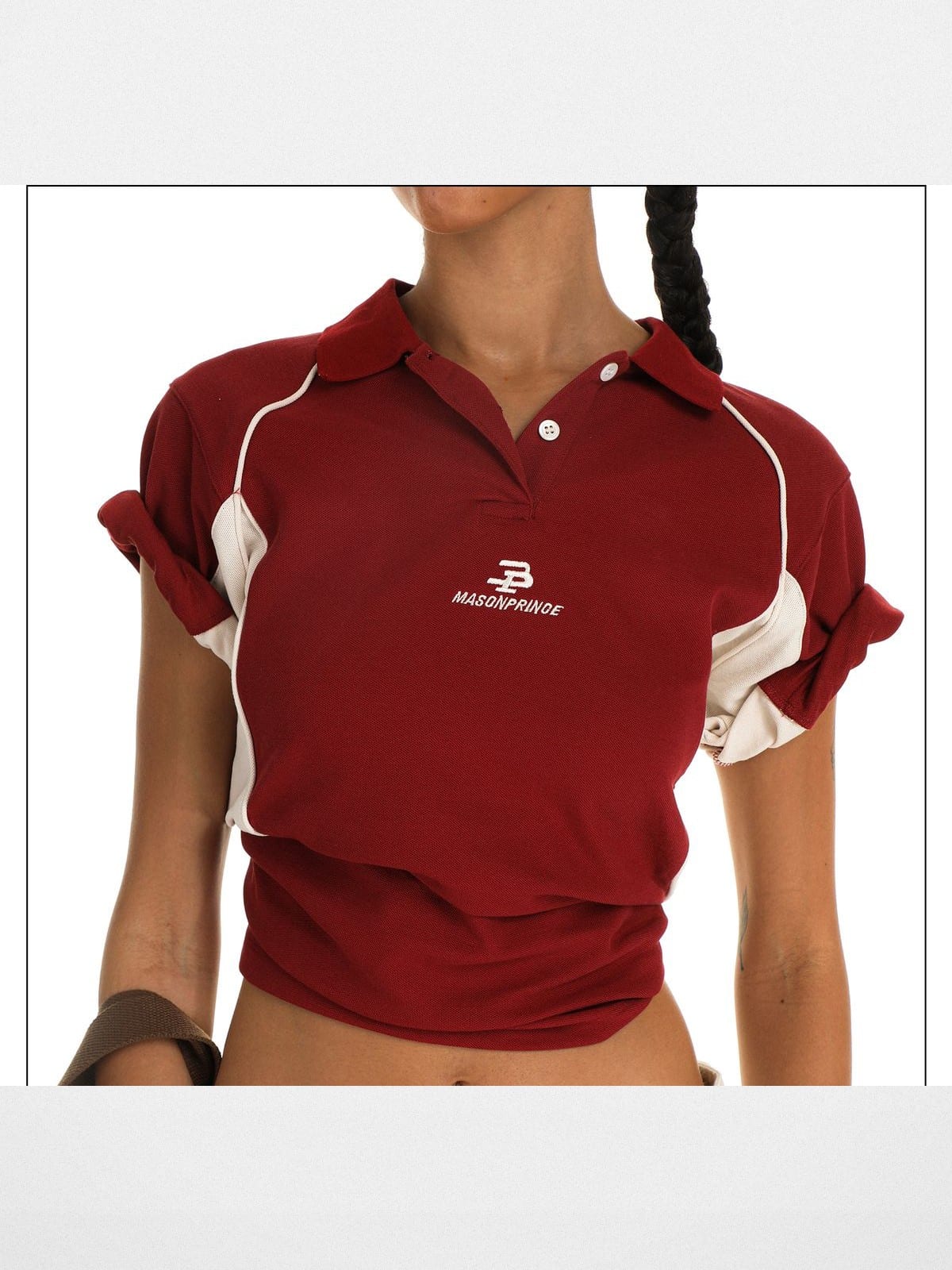 MasonPrince Contrast Panel Knit Polo in Burgundy - On Model