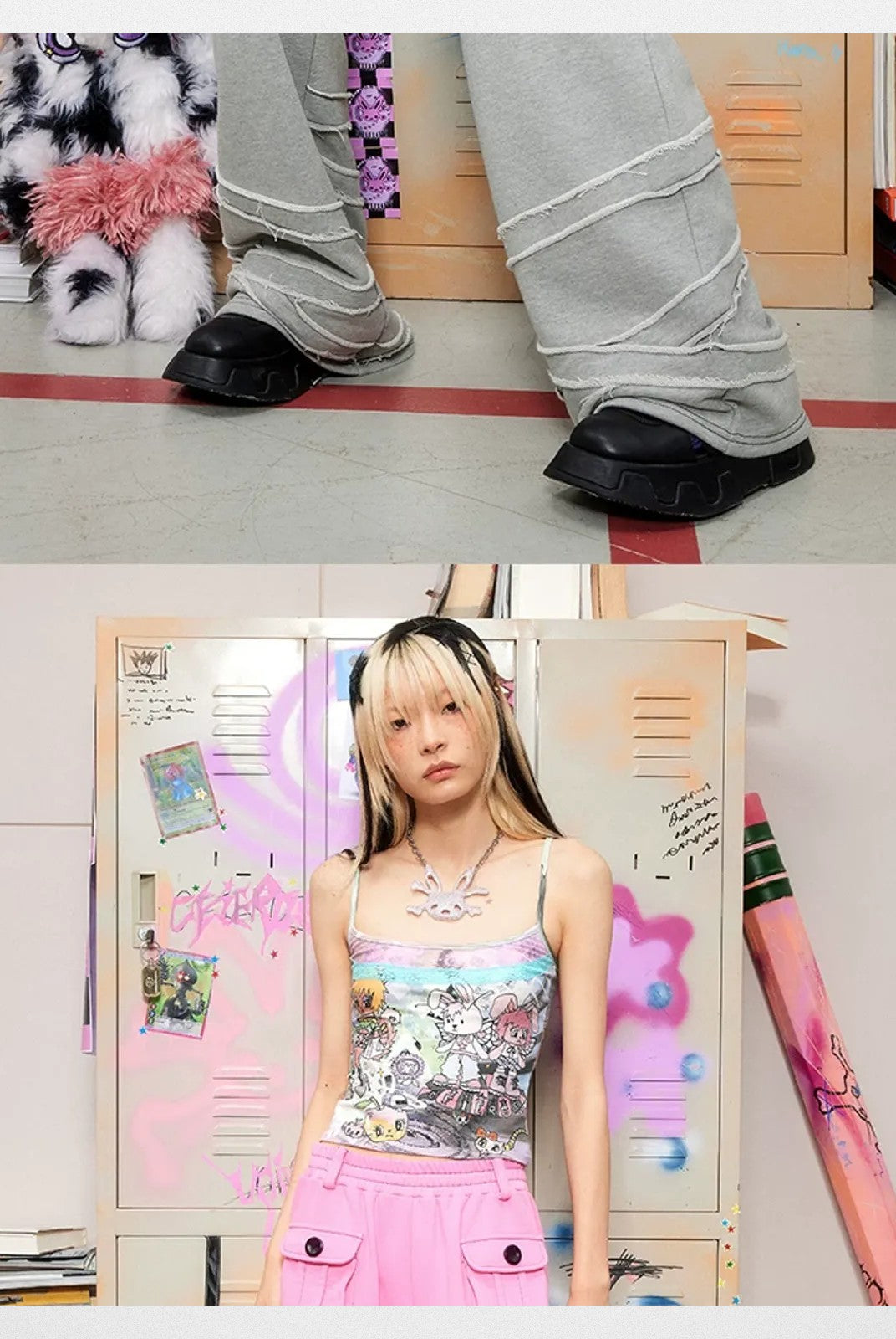 CFIERCE Cross Print Wide Leg Sweatpants in Pink - Lifestyle