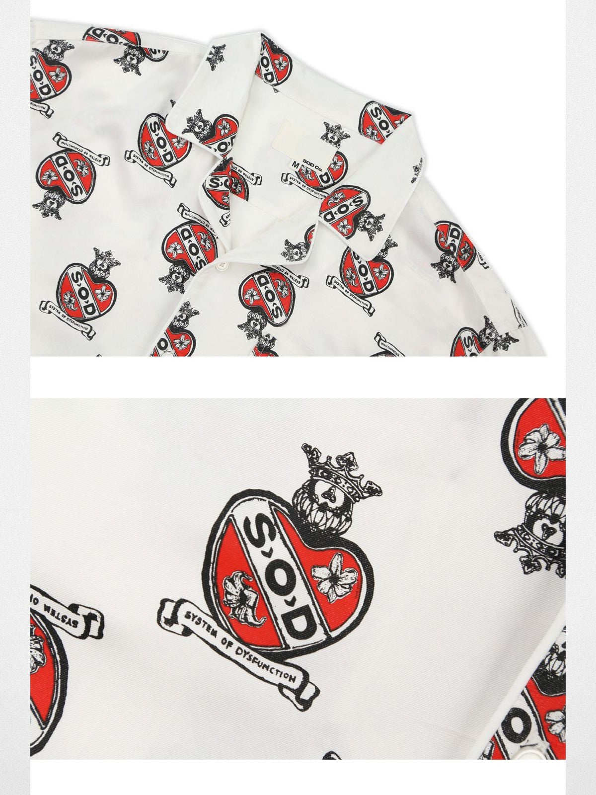 SOD Sacred Heart Rayon Hawaiian Shirt in White - Detail