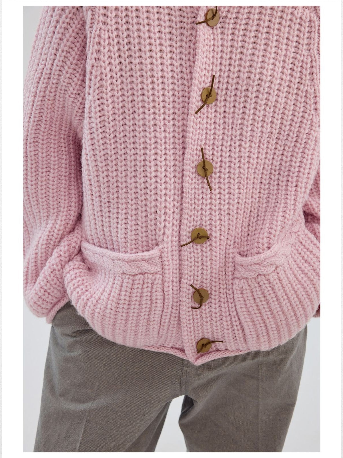Simple Project Chunky Wool Blend High Neck Cardigan in Pink - On Male Model