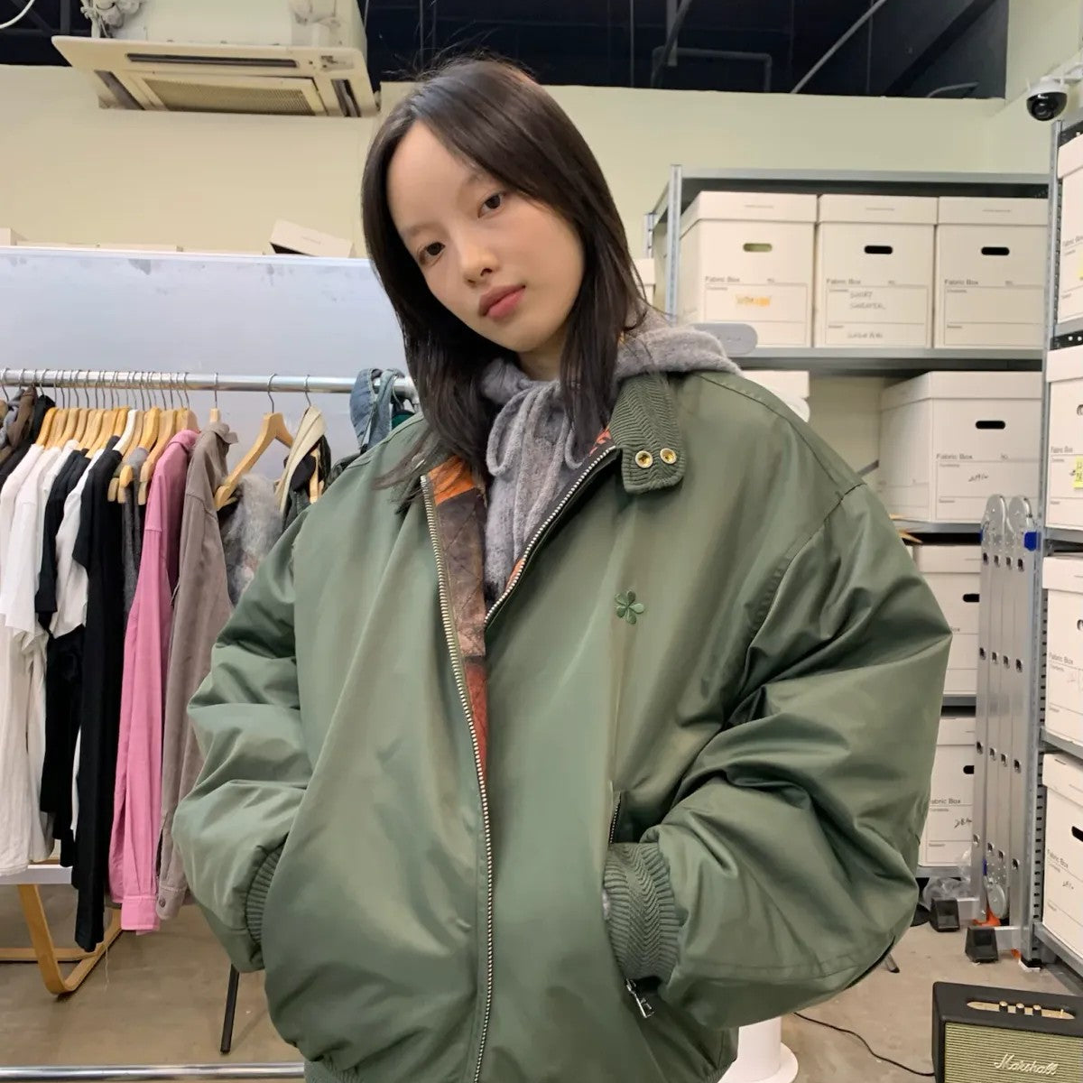 NeverSeez 3M Thinsulate Padded Bomber Jacket in Green - On Model