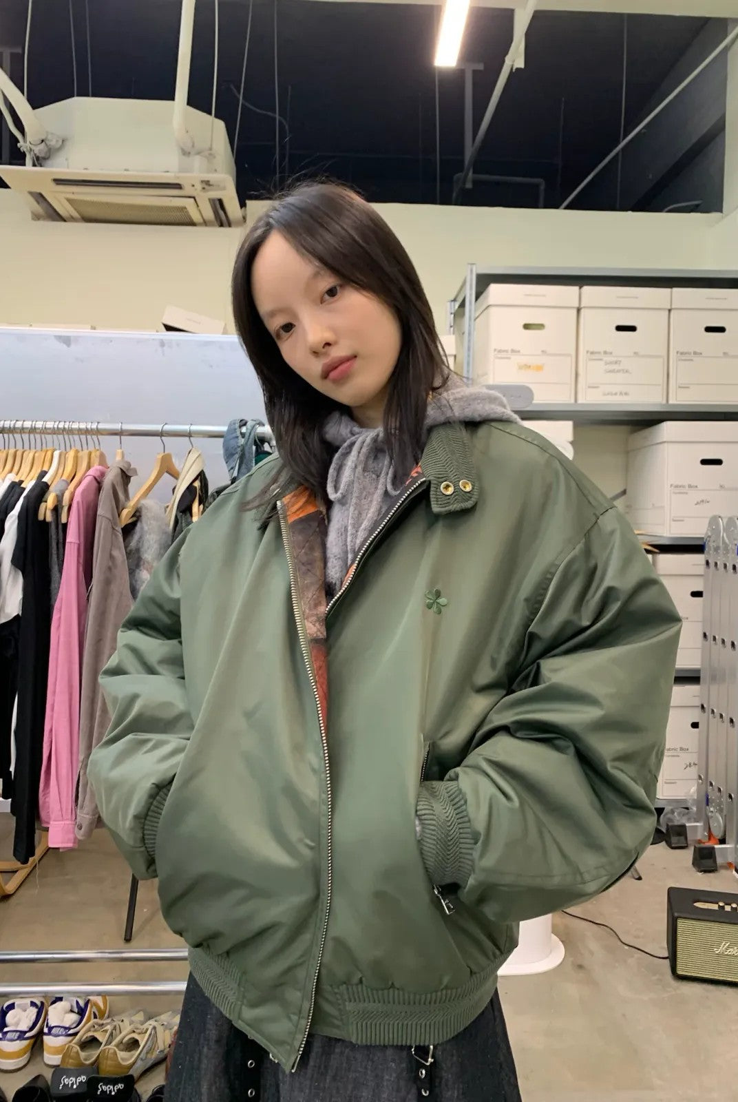 NeverSeez 3M Thinsulate Padded Bomber Jacket in Green - On Model