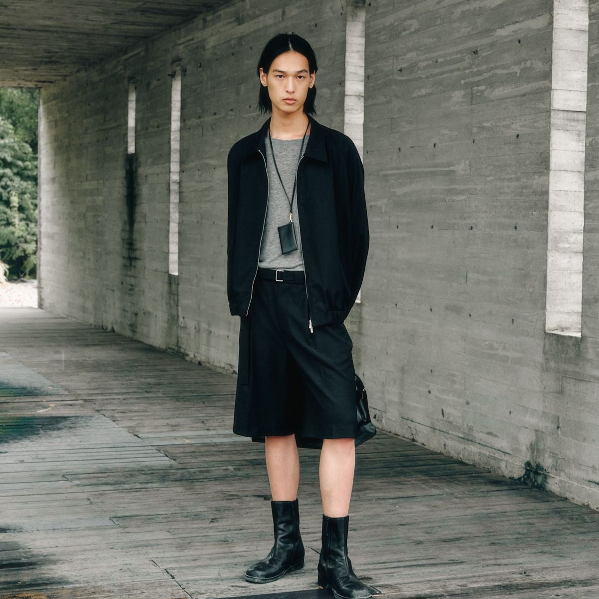 ROYA Curved Sleeve Merino Wool Jacket in Black - On Model