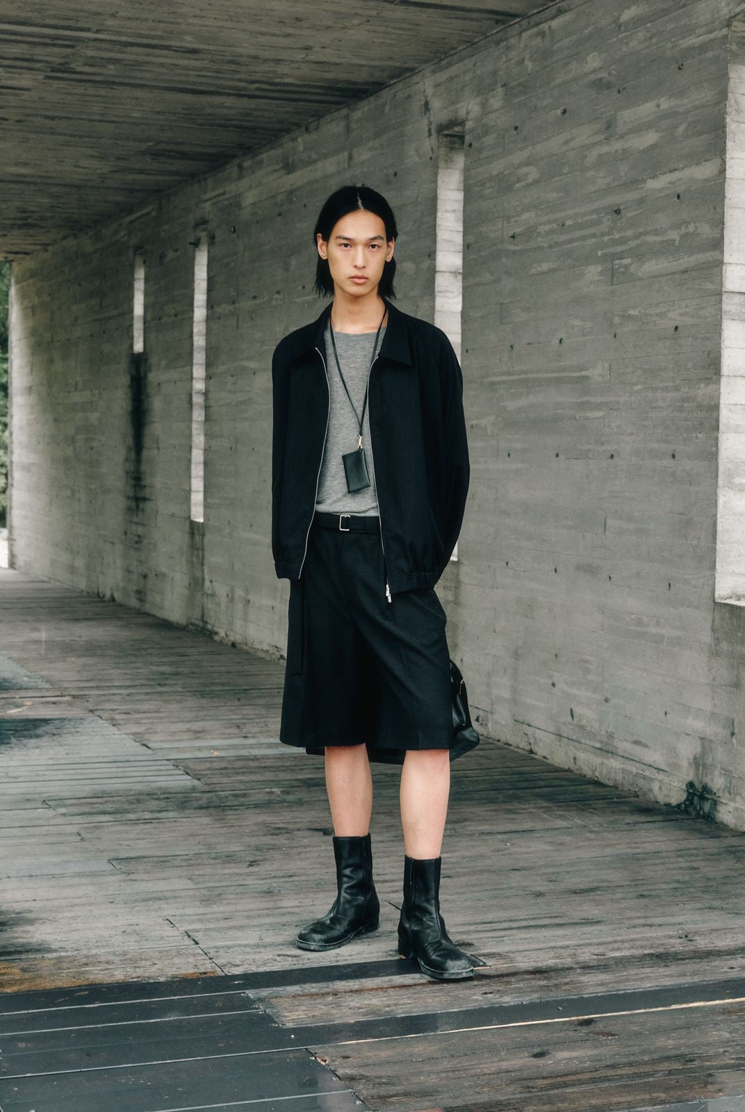 ROYA Curved Sleeve Merino Wool Jacket in Black - On Model