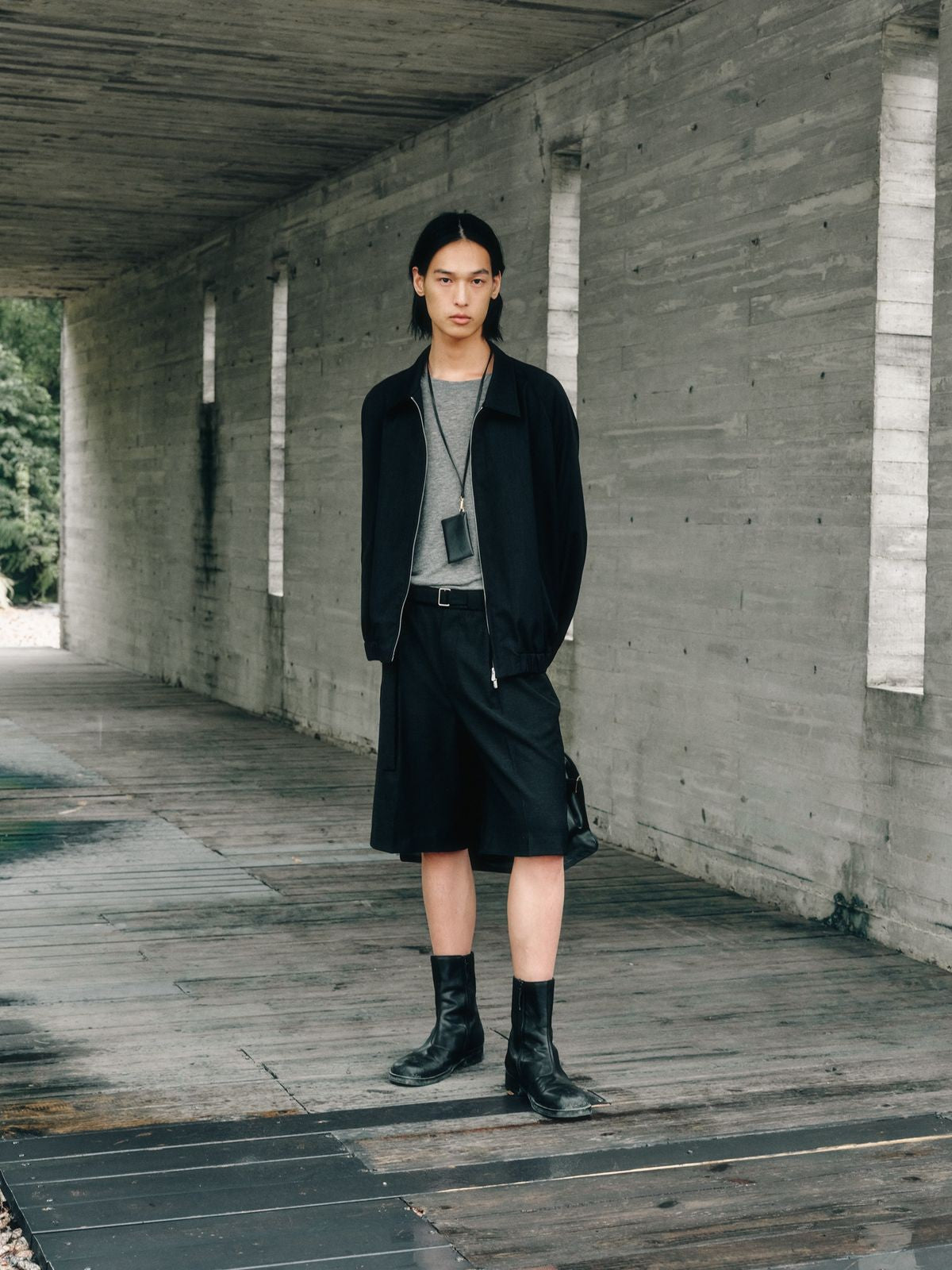 ROYA Curved Sleeve Merino Wool Jacket in Black - On Model