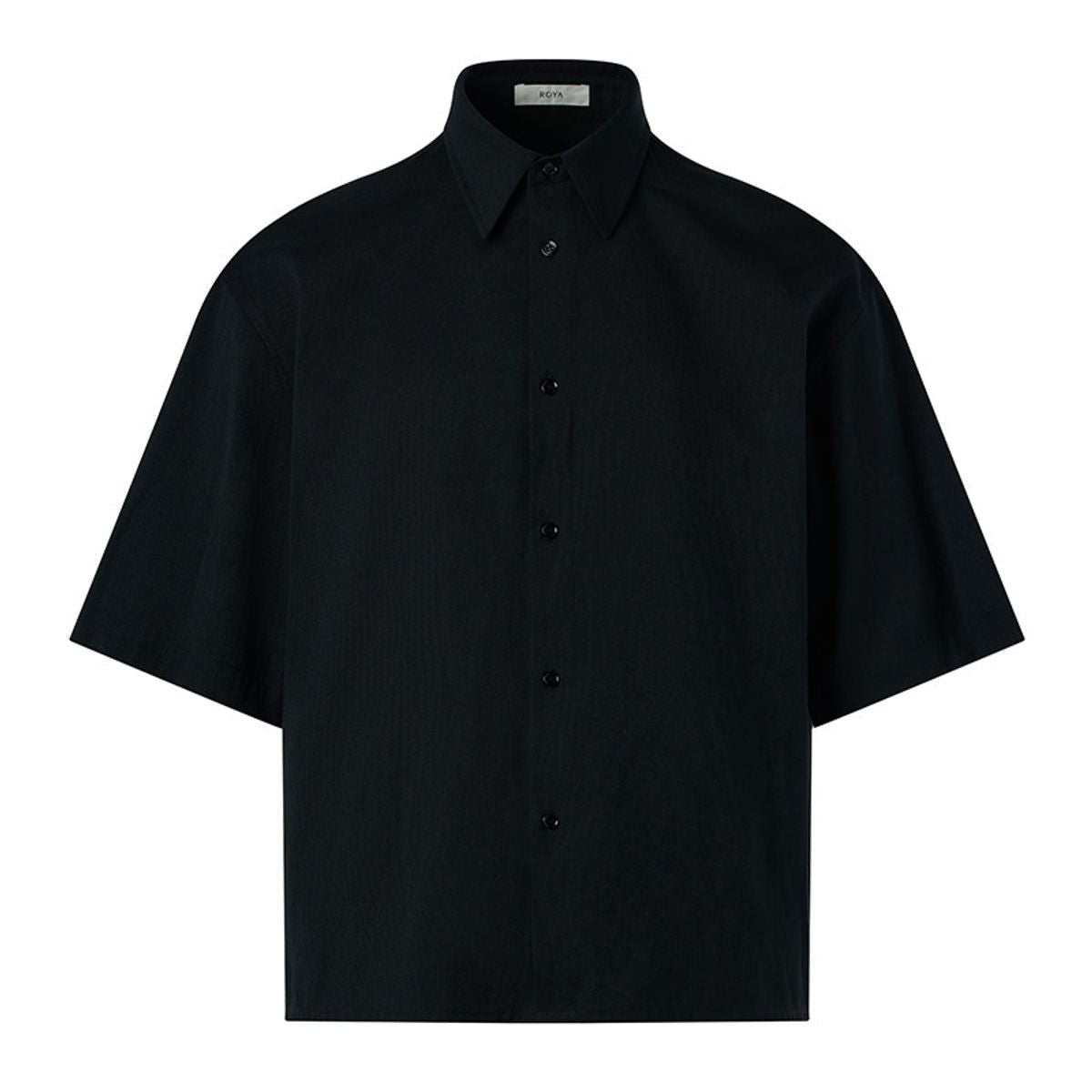 ROYA Boxy Linen Blend Short Sleeve Shirt in Black