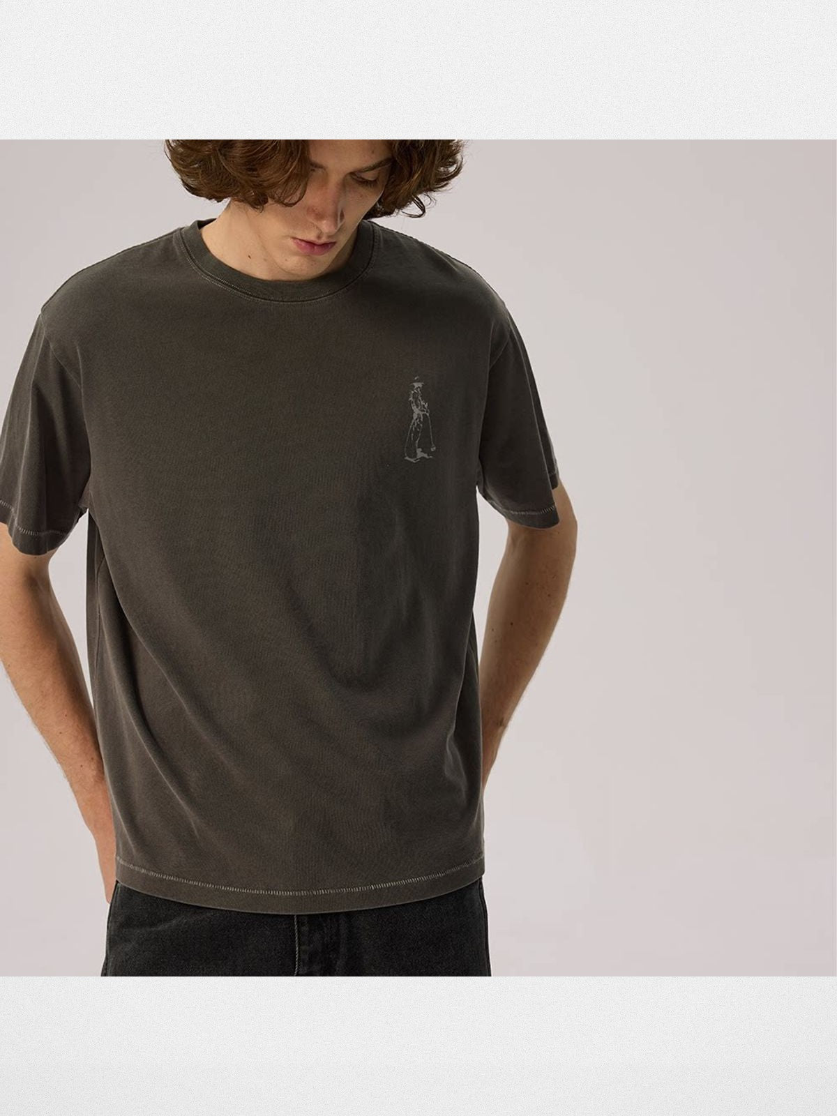 AFterTaste Garment Dyed Vintage Wash T Shirt in Gray - On Model