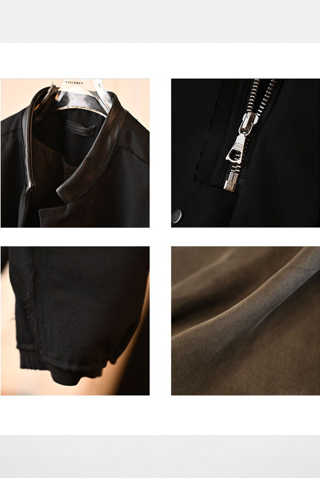 Roolrren Homme Leather Collar Wool Blend Jacket in Black - Detail