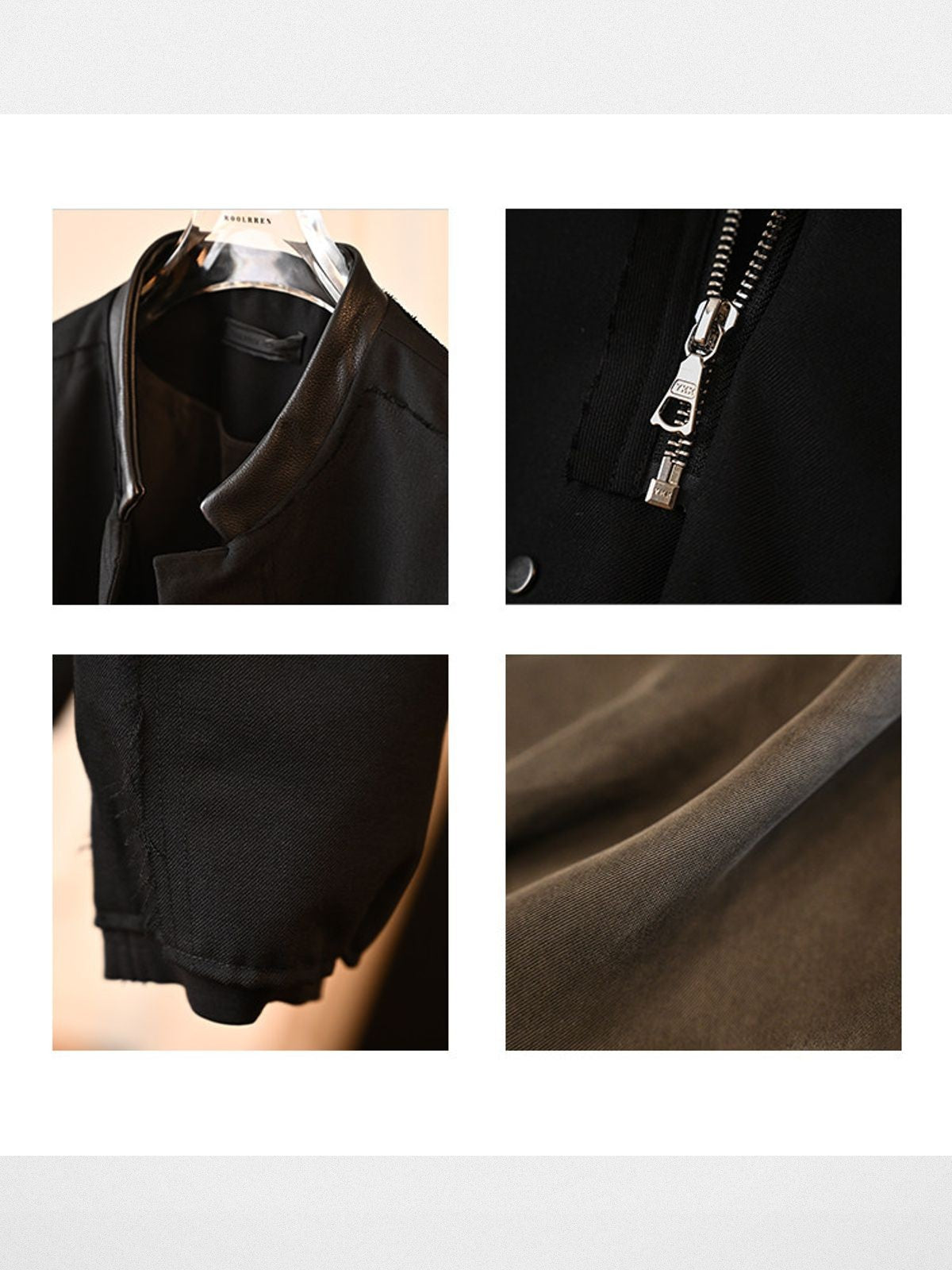 Roolrren Homme Leather Collar Wool Blend Jacket in Black - Detail